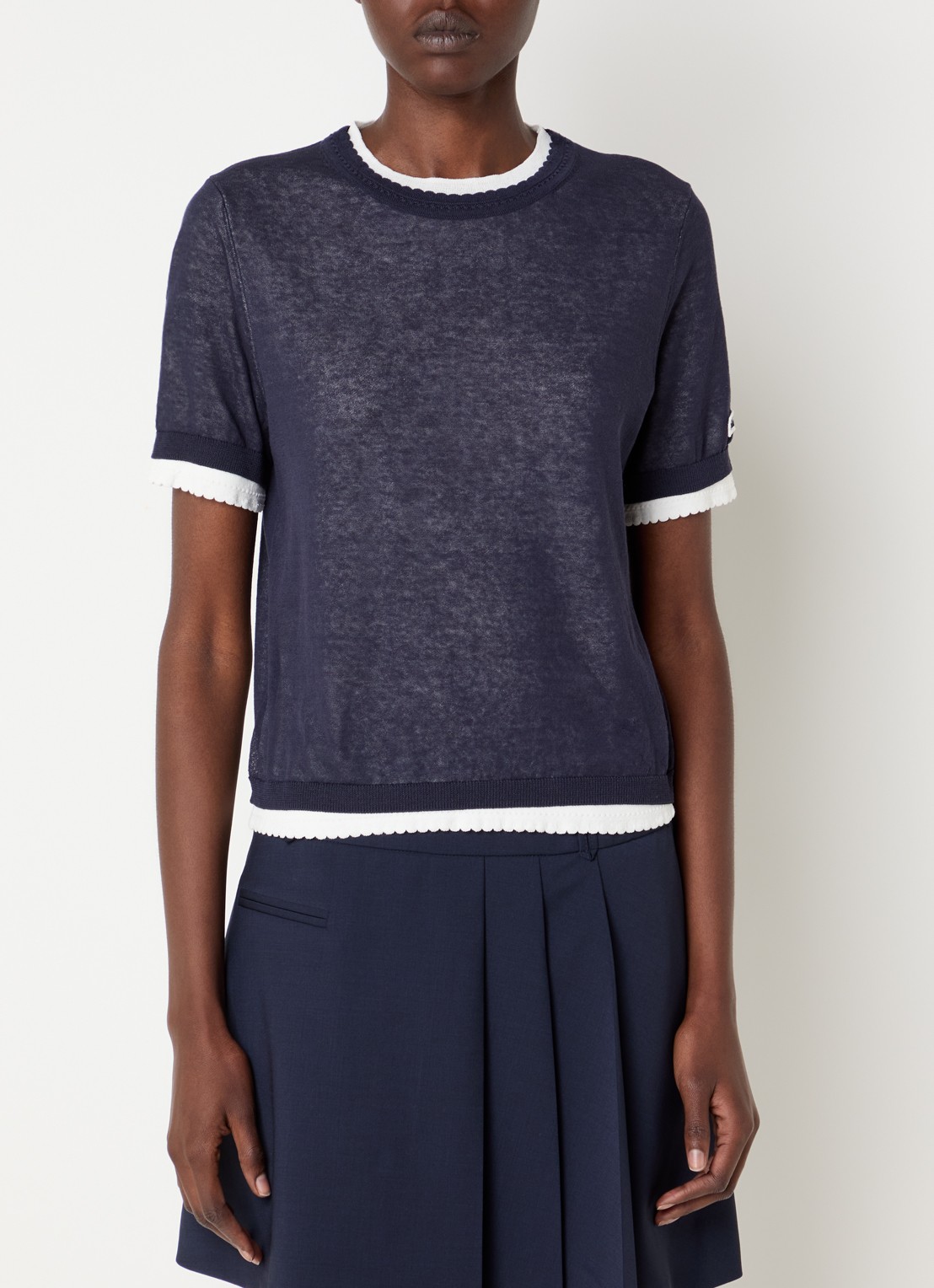 Claudie Pierlot Fijngebreide trui met geschulpte zoom - detail 2 indigo