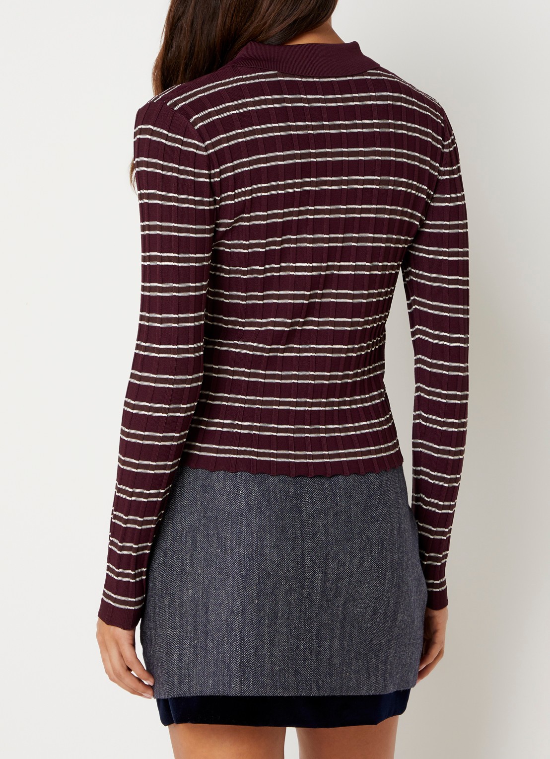 Claudie Pierlot Fijngebreide trui met streepprint - achterkant 2 aubergine