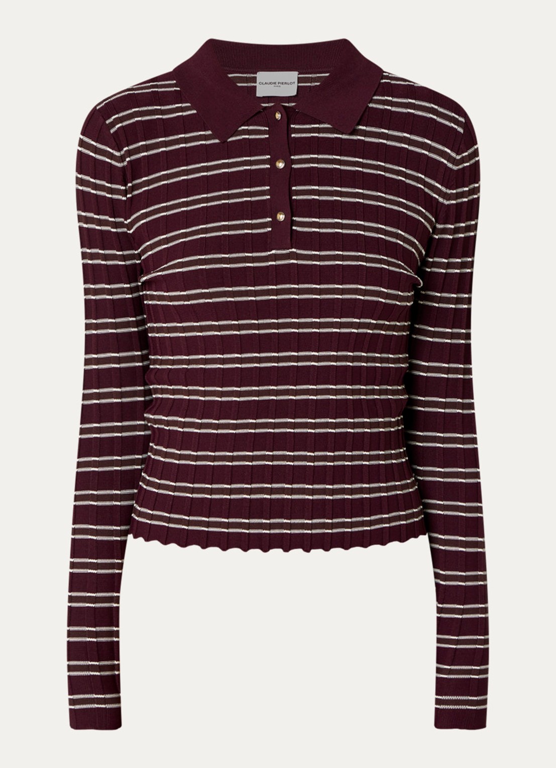 Claudie Pierlot Fijngebreide trui met streepprint - voorkant 3 aubergine