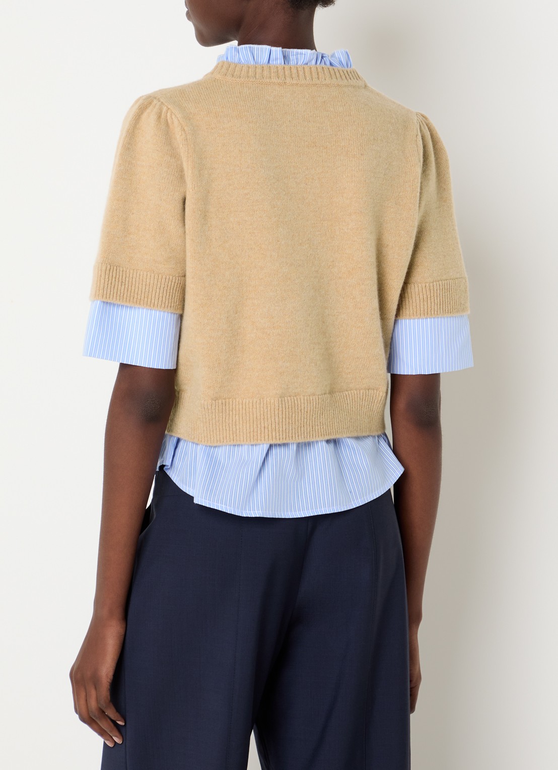 Claudie Pierlot Fijngebreide trui van wol met blouse-inzet - achterkant 4 beige