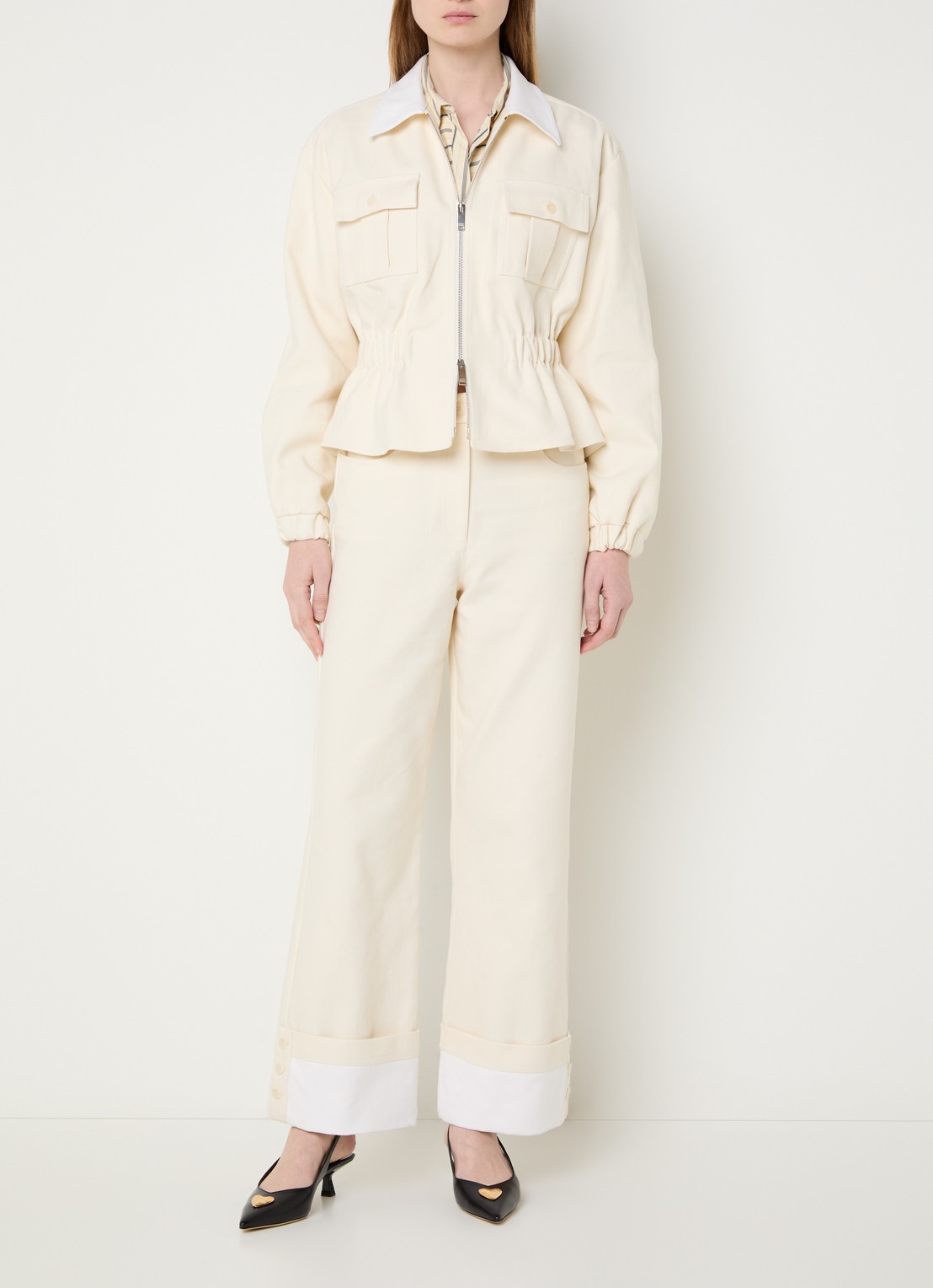 Claudie Pierlot Gallo jack met klepzakken - voorkant 2 creme