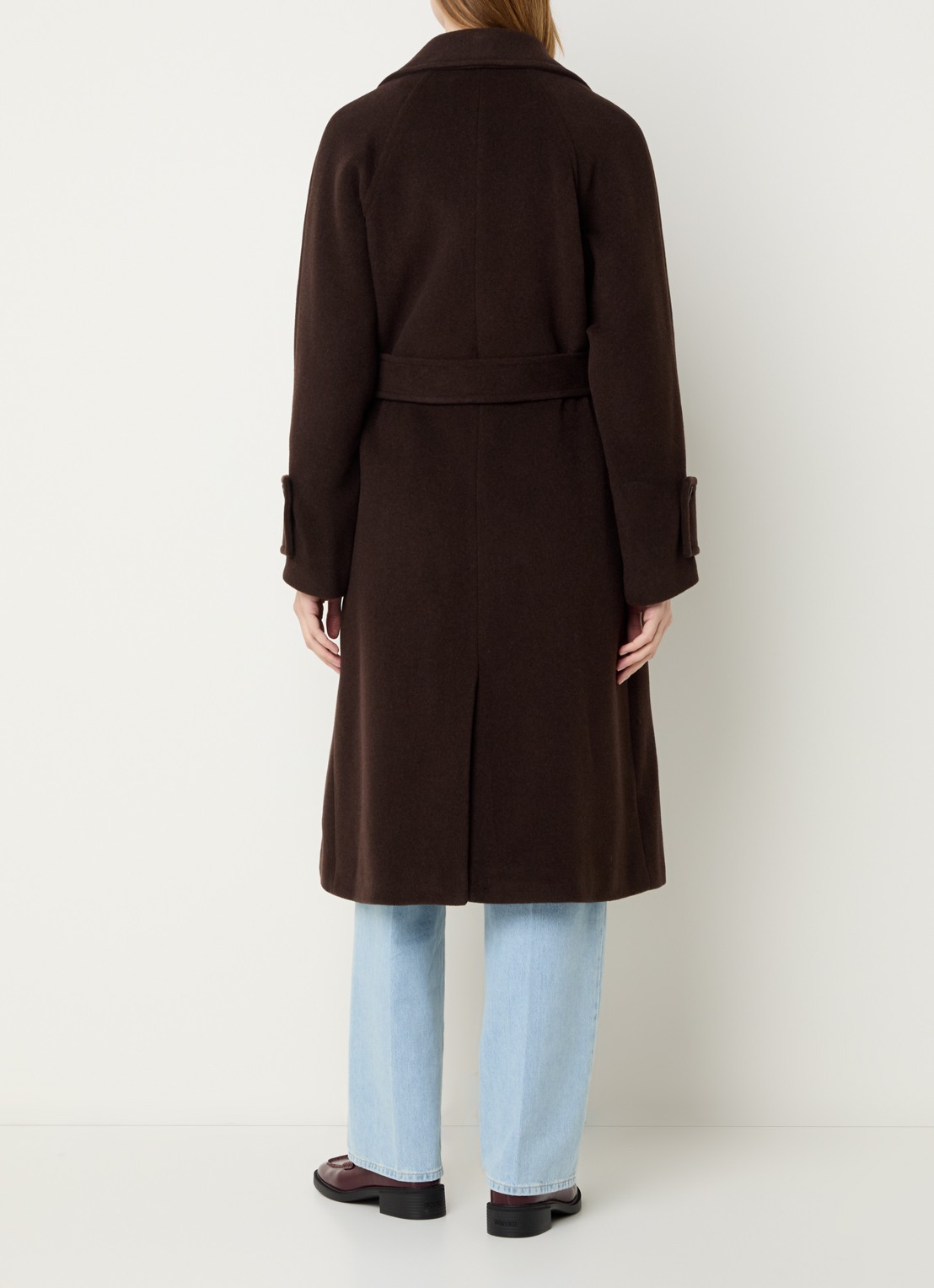 Claudie Pierlot Gama mantel in wolblend met strikceintuur - achterkant 2 donkerbruin