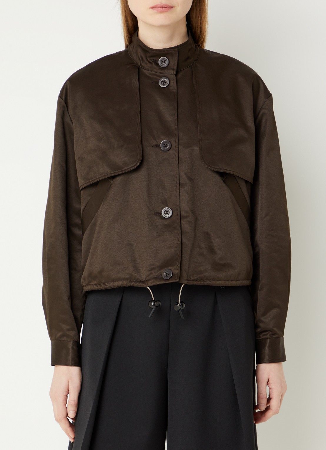 Claudie Pierlot Gaston jack met steekzakken en opstaande kraag - detail 4 bruin