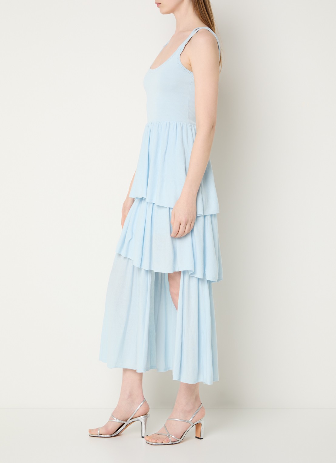 Claudie Pierlot Gelaagde midi jurk - voorkant 3 lichtblauw