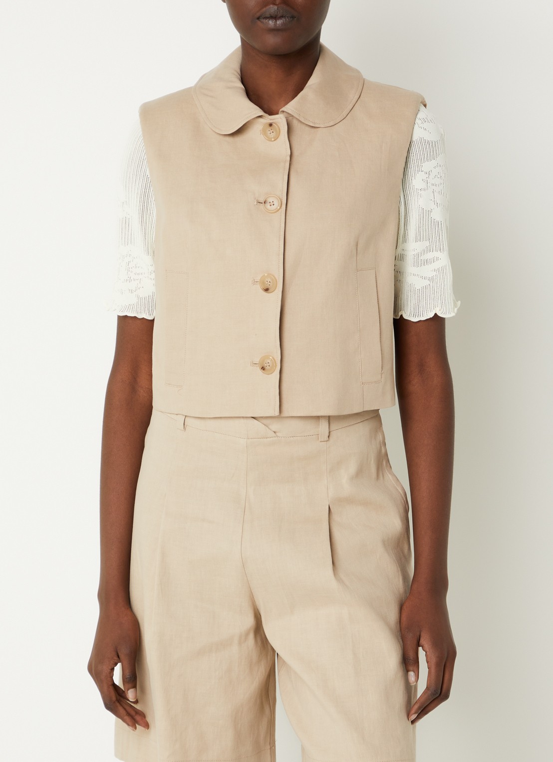 Claudie Pierlot Gilet in linnenblend met steekzakken  - detail 2 beige