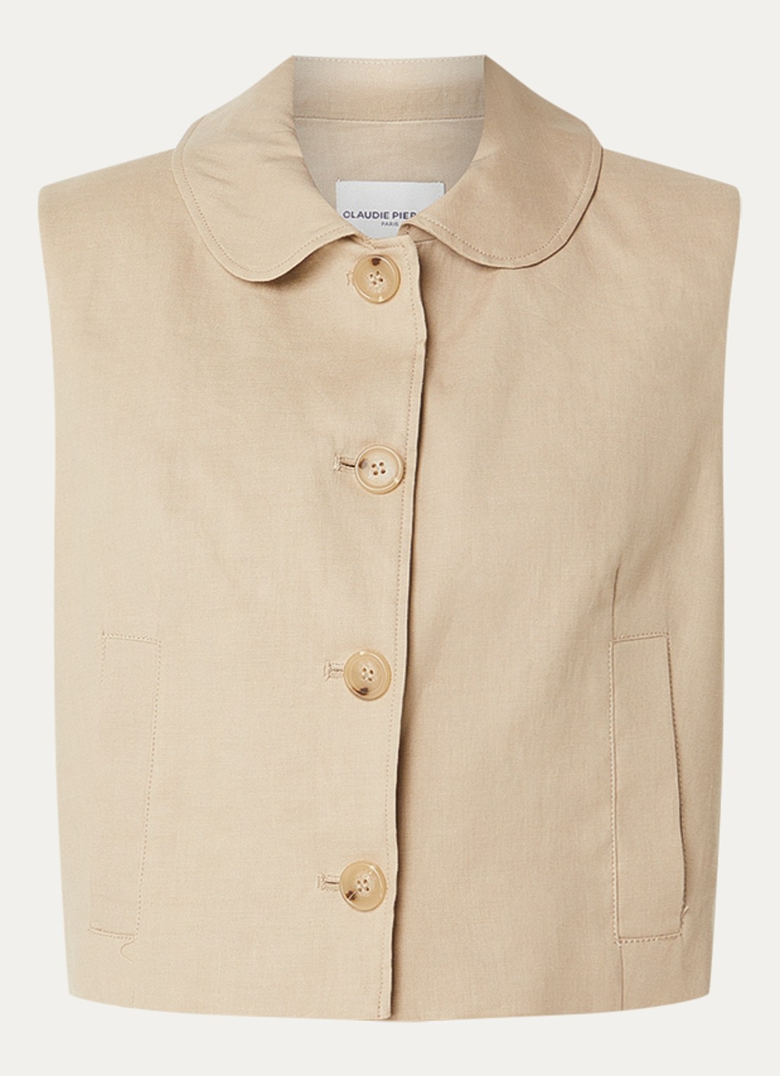 Claudie Pierlot Gilet in linnenblend met steekzakken  - voorkant 3 beige
