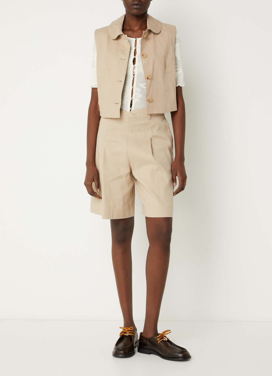 Claudie Pierlot Gilet in linnenblend met steekzakken  - voorkant 4 beige