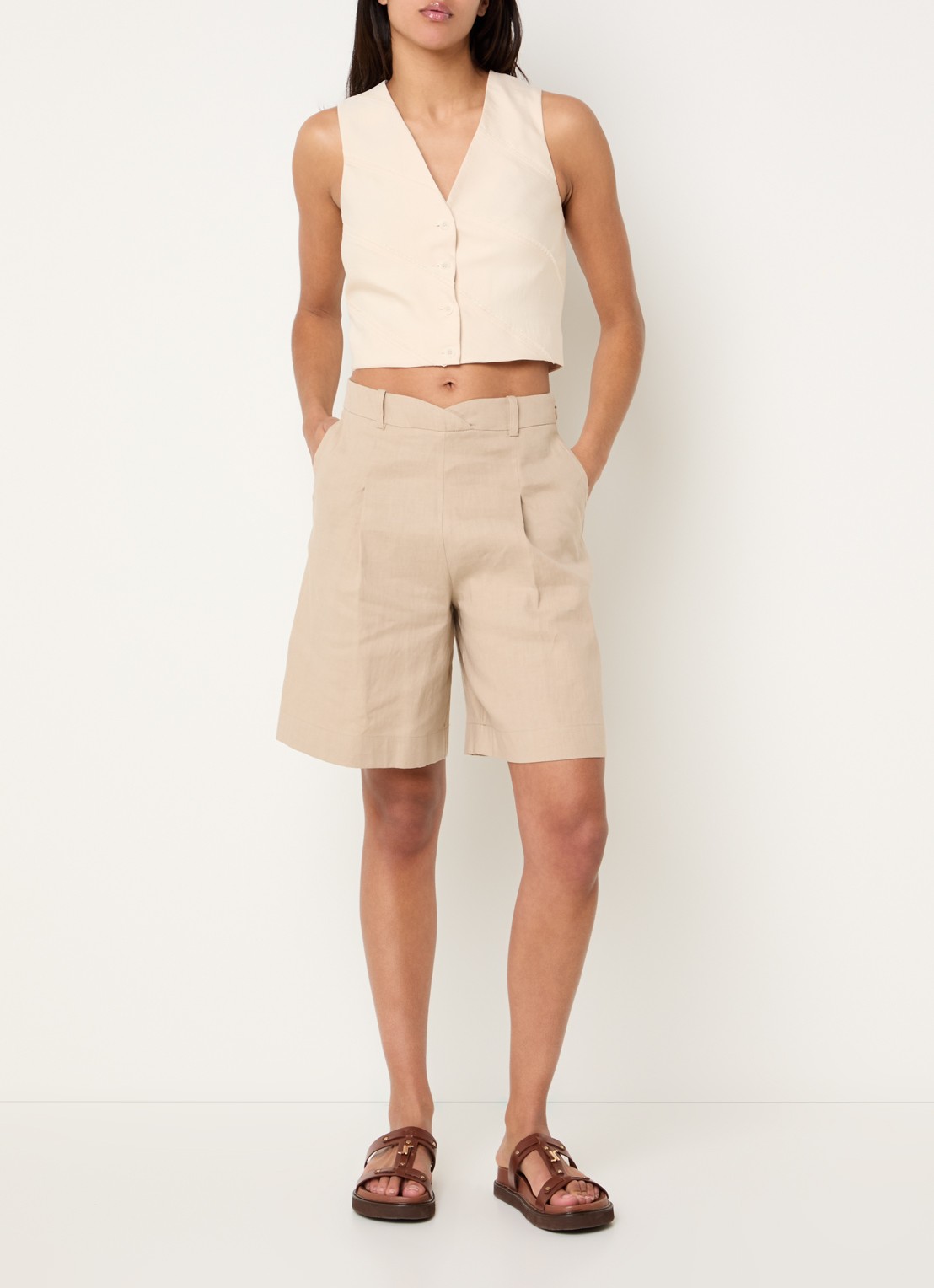 Claudie Pierlot Gilet met V-hals - voorkant 2 creme