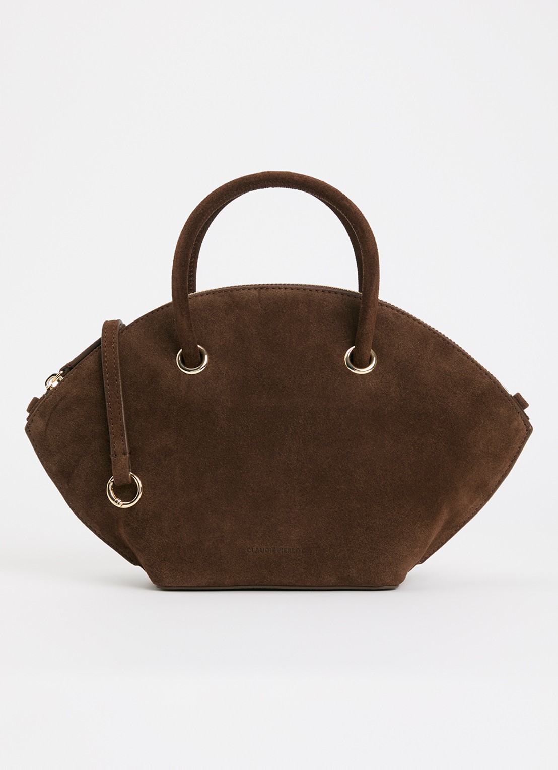 Claudie Pierlot Grelot crossbodytas van suède en verstelbare schouderriem - voorkant 5 chocoladebruin
