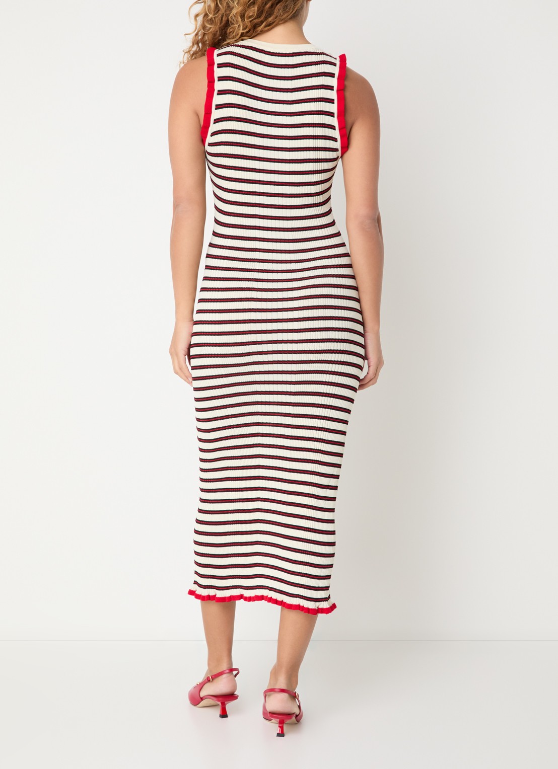 Claudie Pierlot Grofgebreide midi jurk met streepprint - achterkant gebroken wit