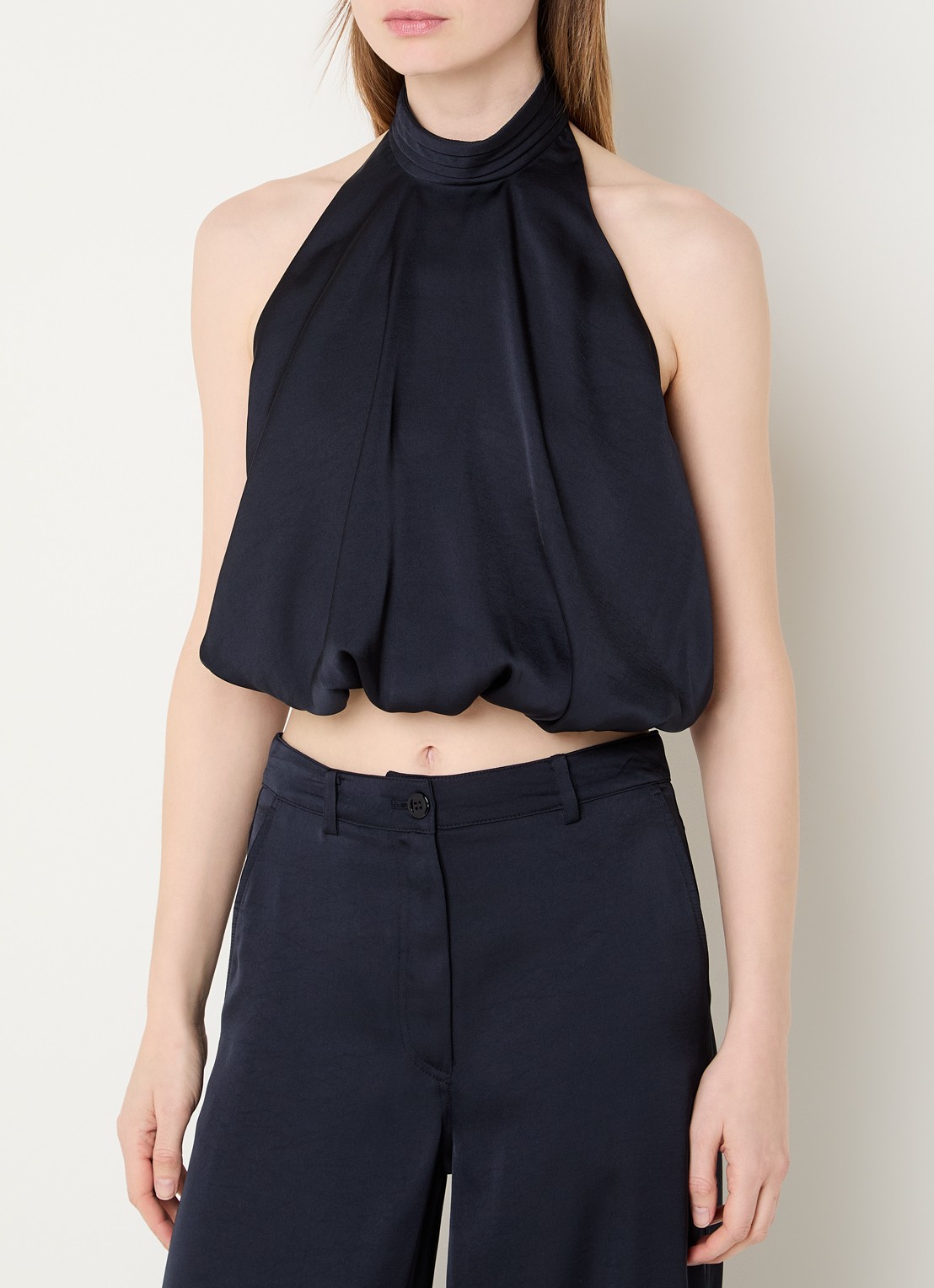 Claudie Pierlot Haltertop van satijn - detail 4 donkerblauw