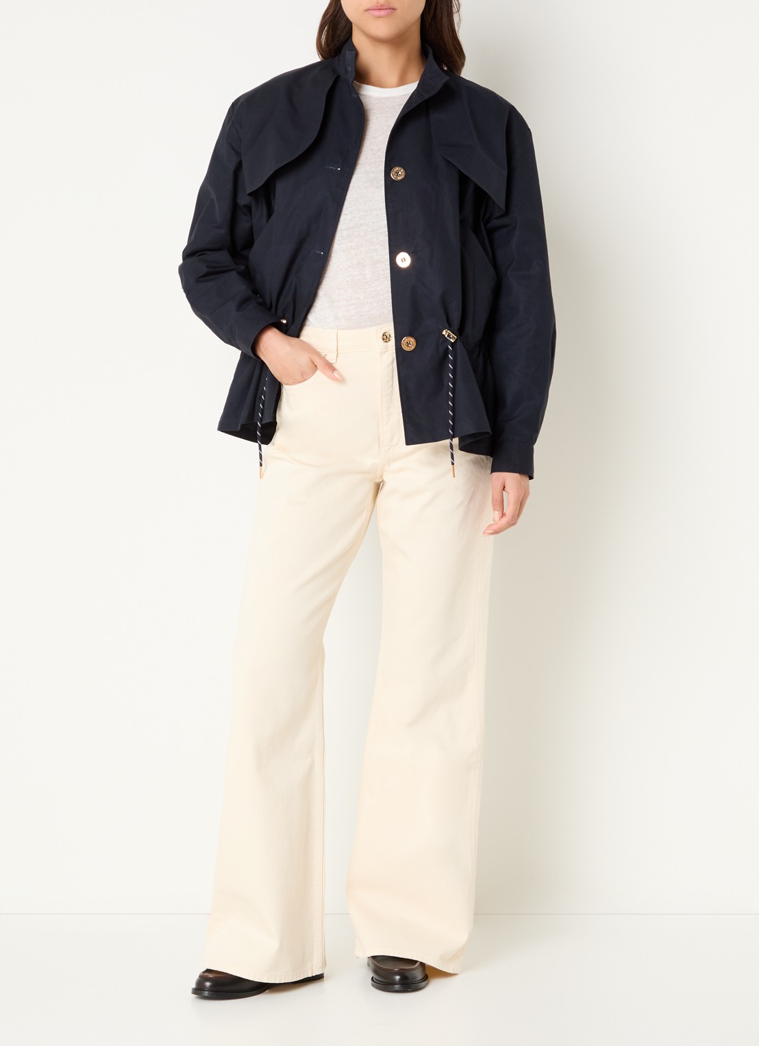Claudie Pierlot High waist flared jeans met gekleurde wassing - voorkant 5 beige