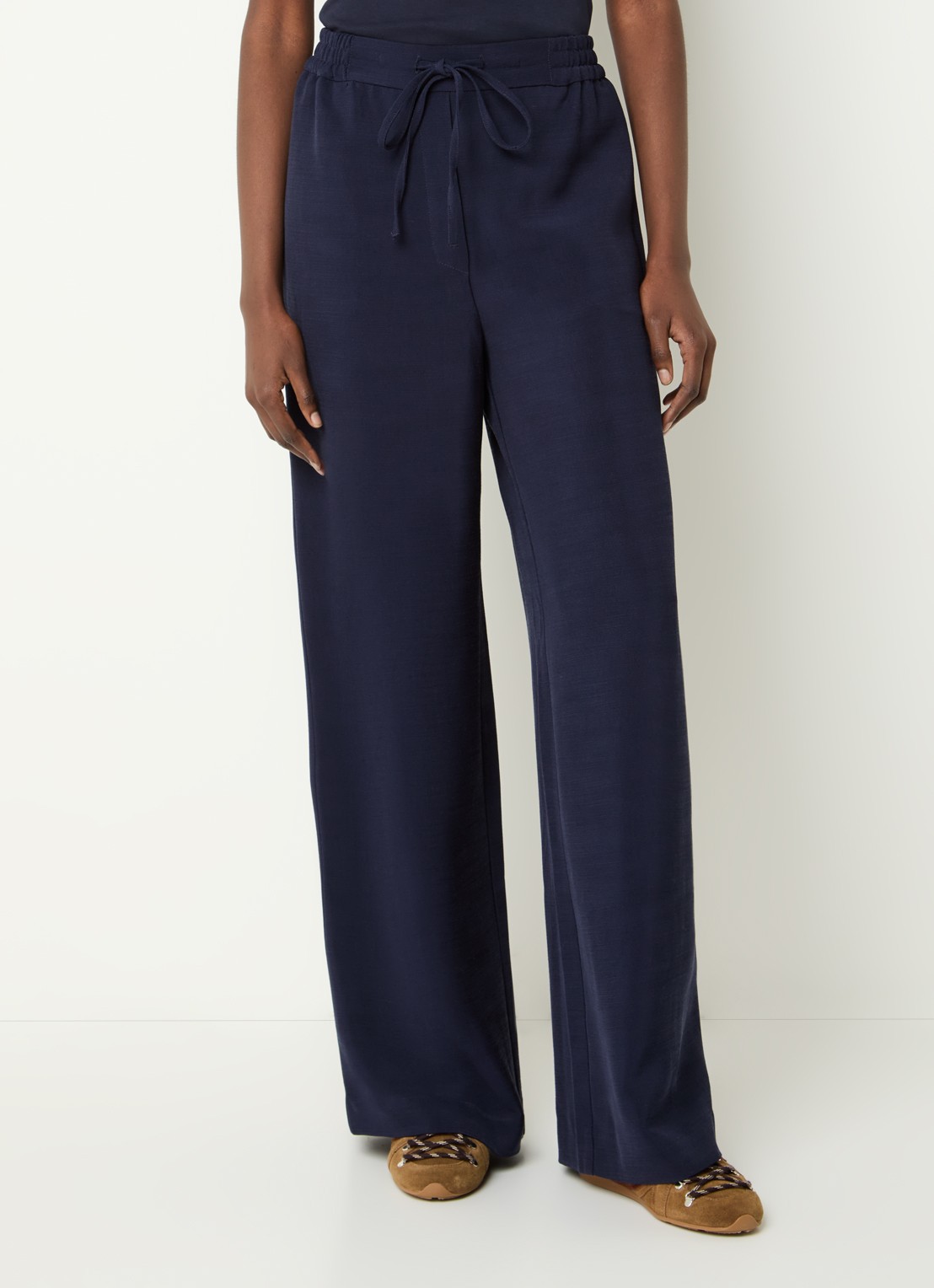 Claudie Pierlot High waist loose fit broek met elastische band - detail 2 donkerblauw