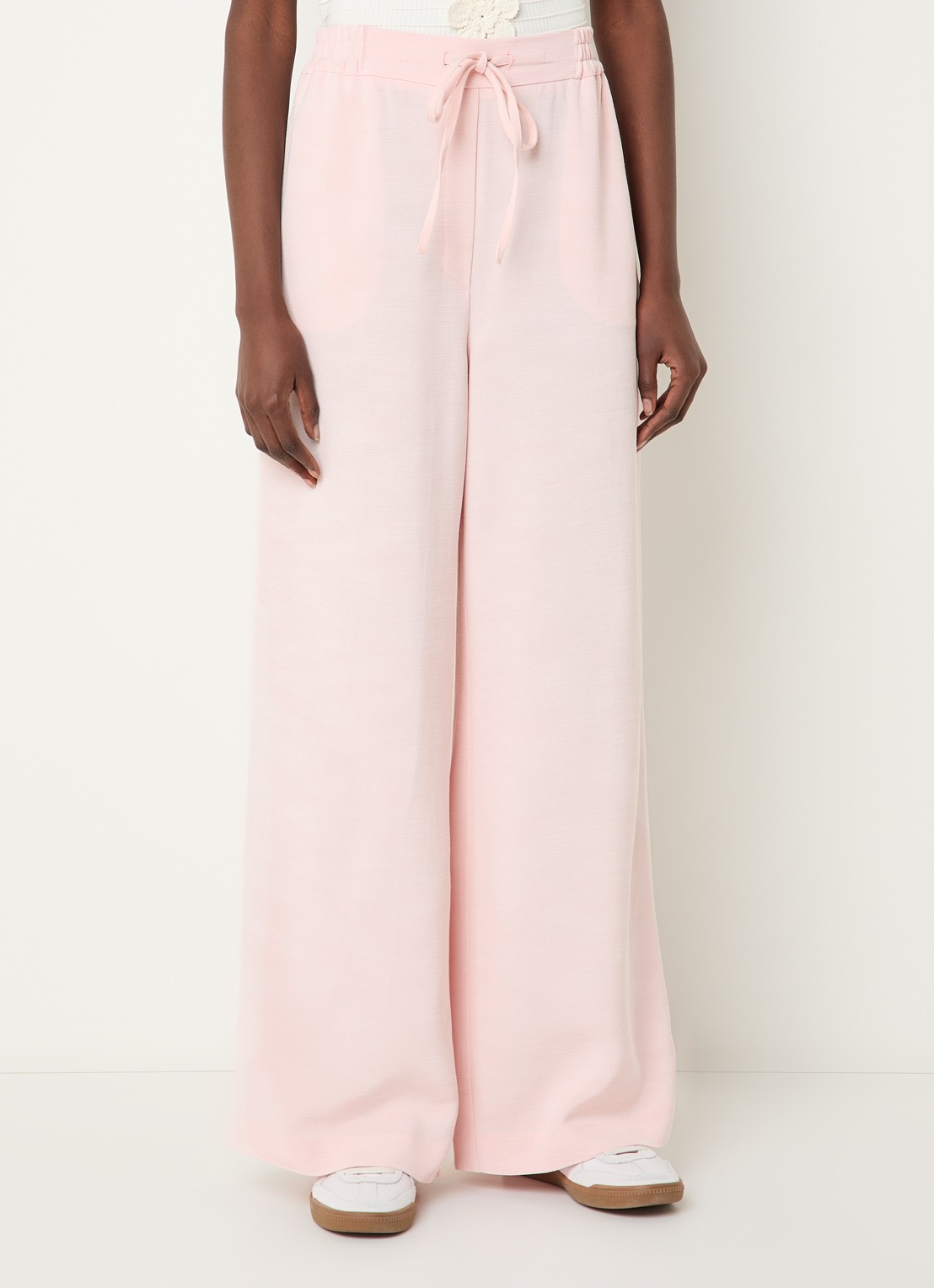 Claudie Pierlot High waist loose fit broek met elastische band - detail lichtroze
