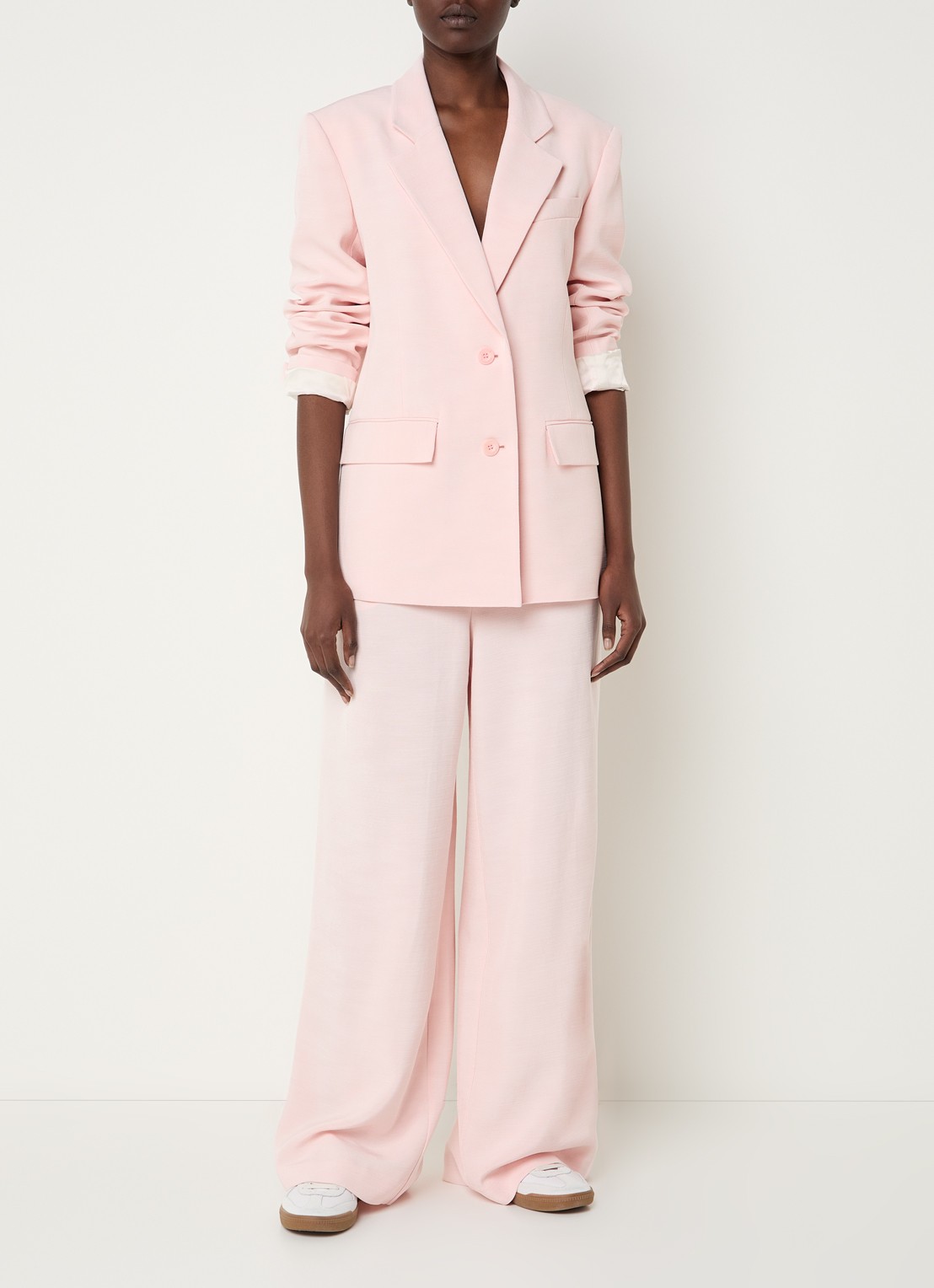 Claudie Pierlot High waist loose fit broek met elastische band - voorkant 4 lichtroze