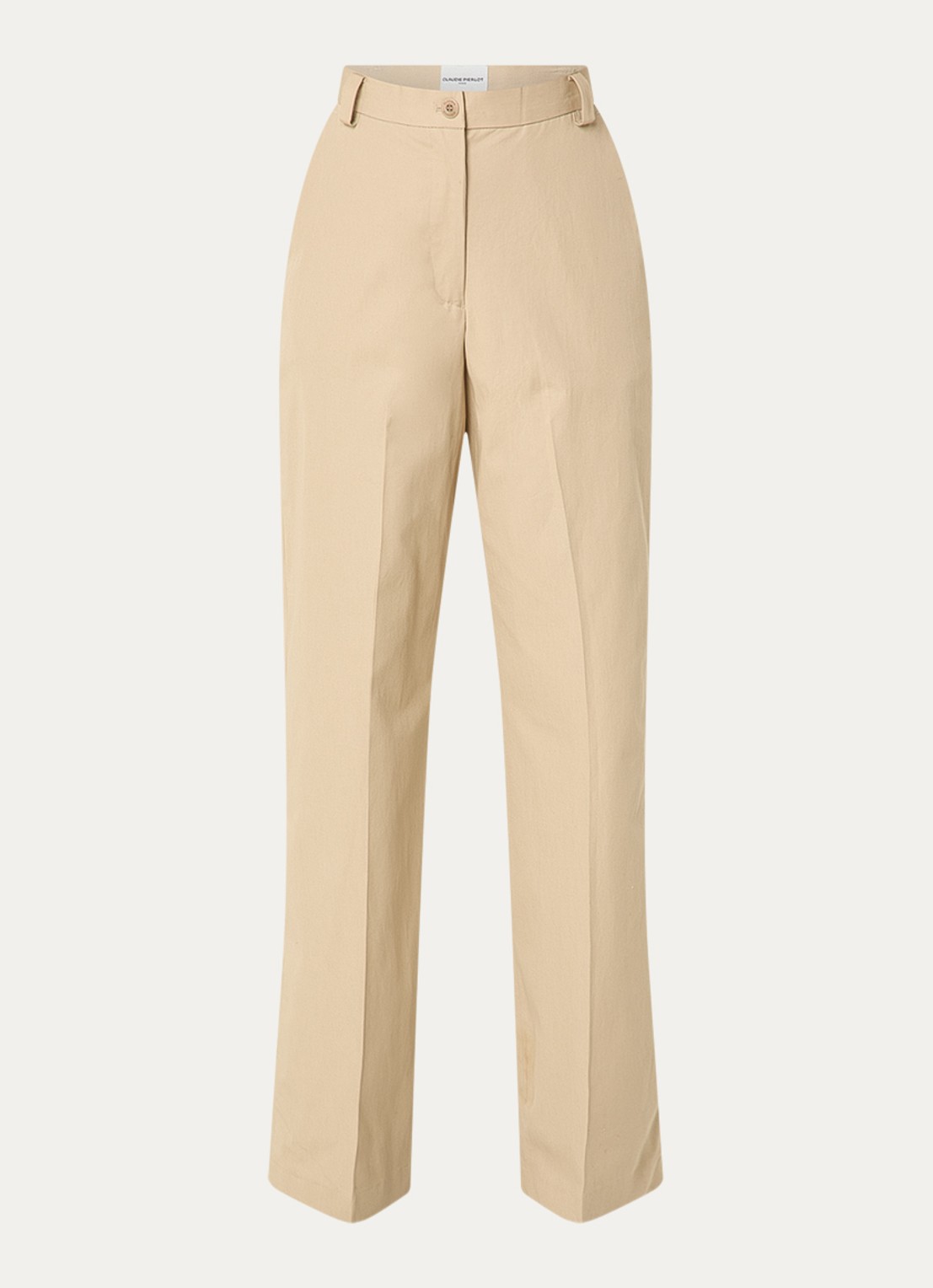 Claudie Pierlot High waist loose fit chino met paspelzakken - voorkant 2 donkerbeige