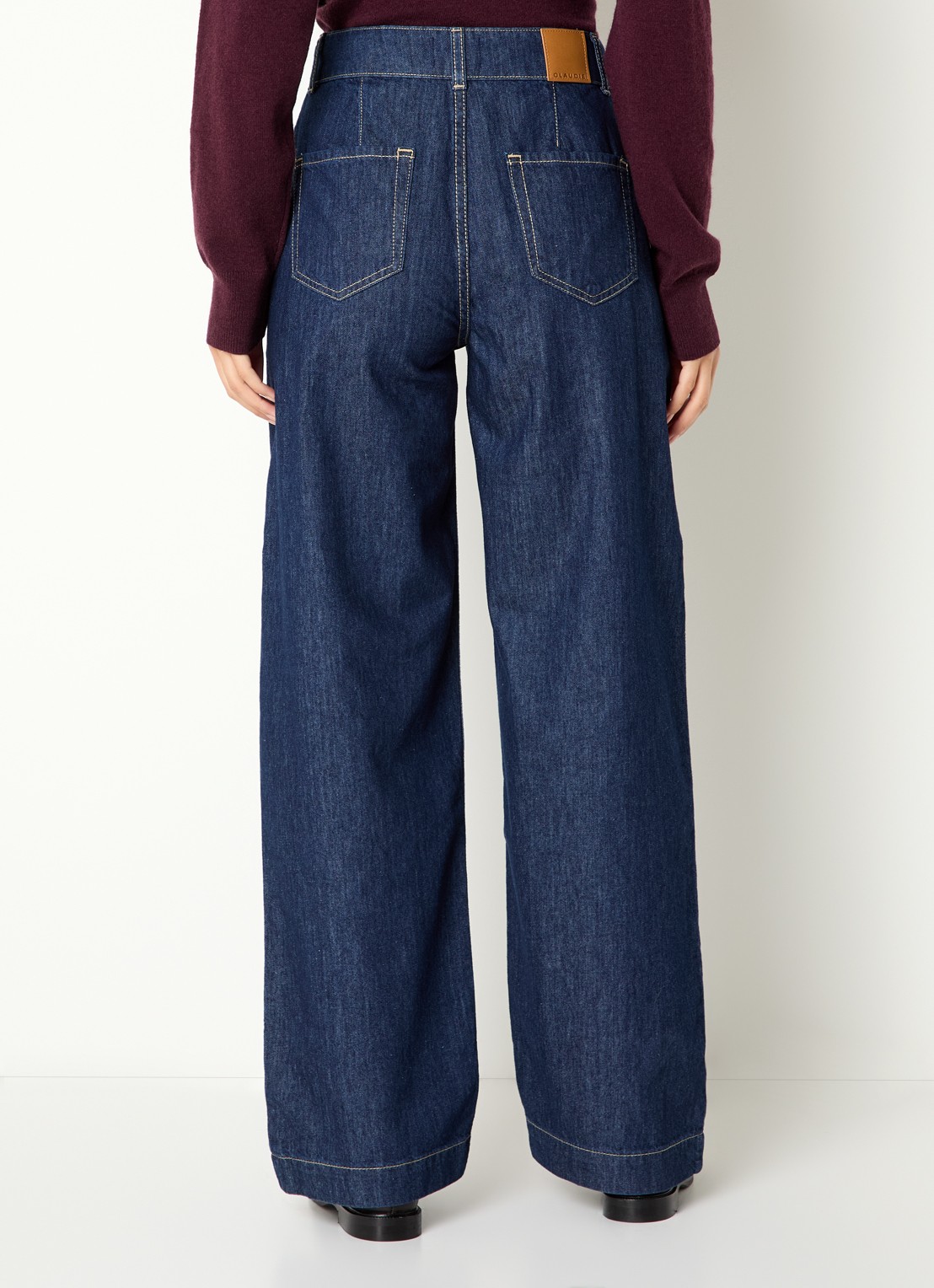 Claudie Pierlot High waist loose fit jeans met donkere wassing - achterkant indigo