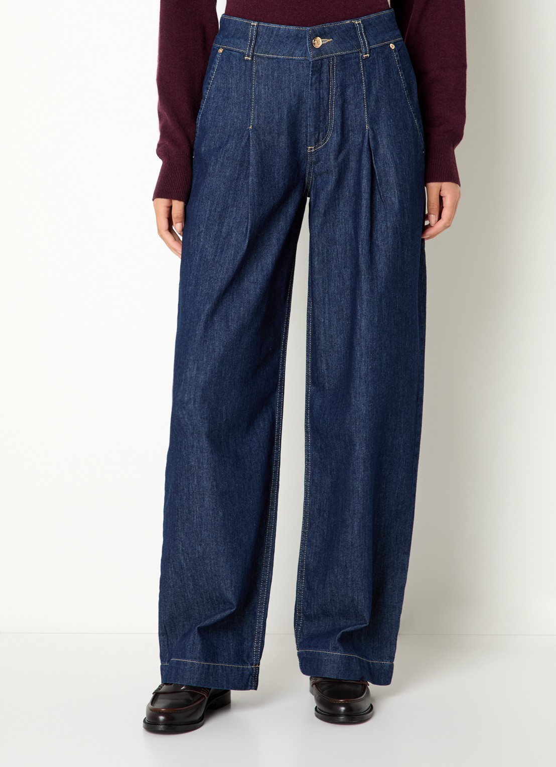 Claudie Pierlot High waist loose fit jeans met donkere wassing - detail 2 indigo