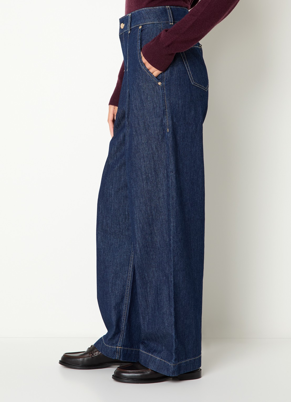 Claudie Pierlot High waist loose fit jeans met donkere wassing - detail 3 indigo