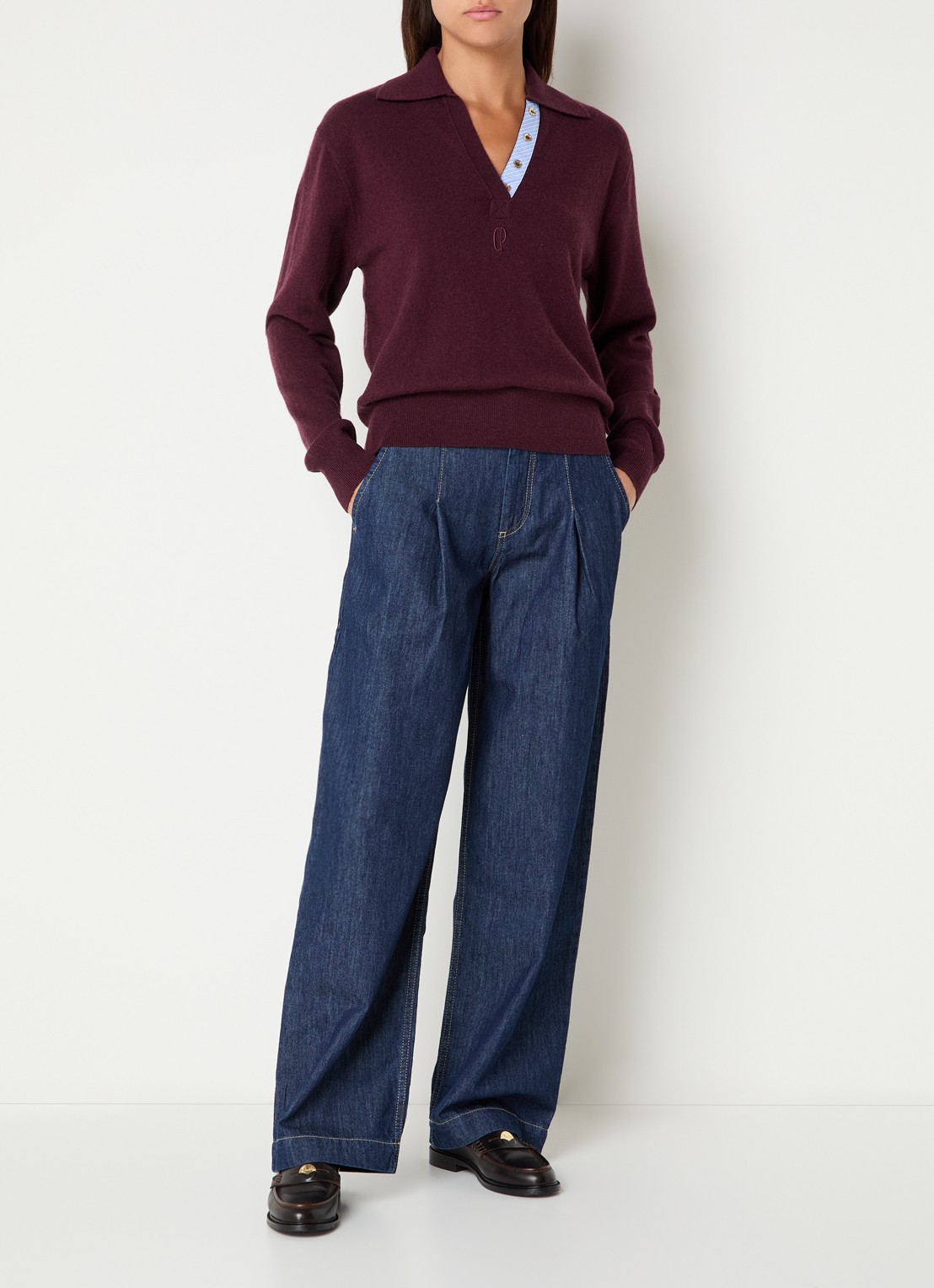 Claudie Pierlot High waist loose fit jeans met donkere wassing - voorkant 5 indigo
