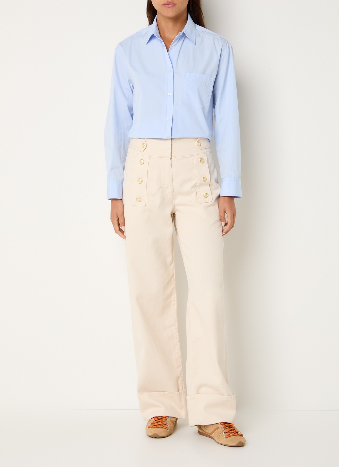 Claudie Pierlot High waist loose fit jeans met gekleurde wassing - voorkant 4 beige