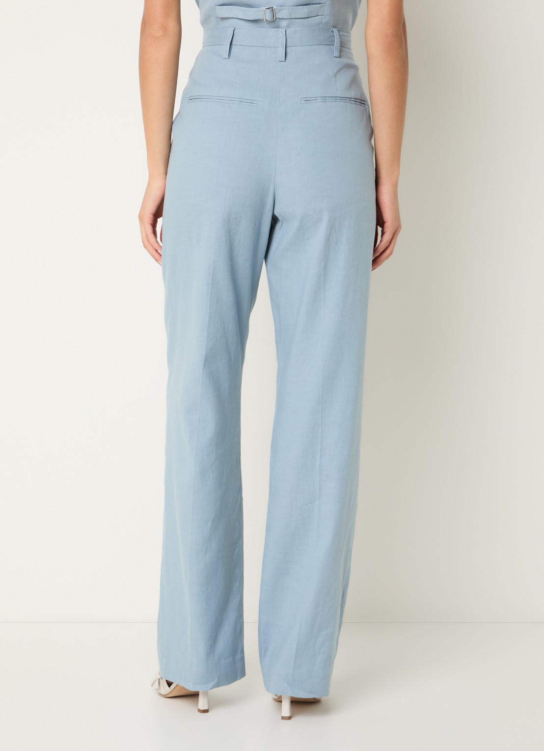 Claudie Pierlot High waist loose fit pantalon in linnenblend - achterkant 3 lichtblauw