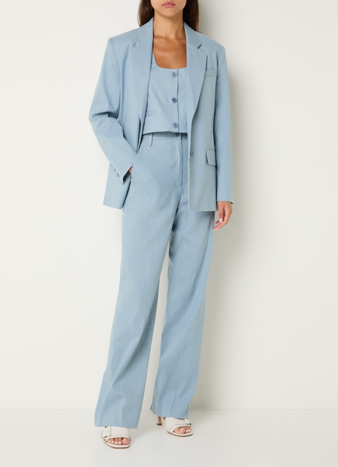 Claudie Pierlot High waist loose fit pantalon in linnenblend - voorkant 2 lichtblauw