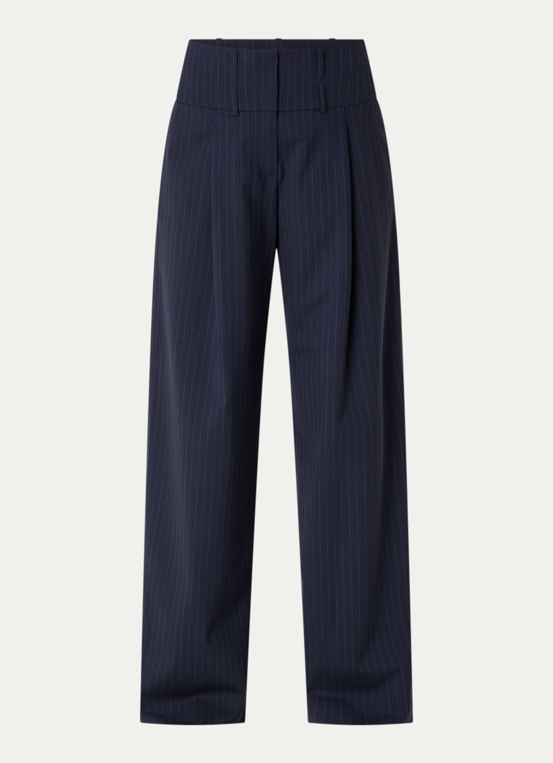 Claudie Pierlot High waist loose fit pantalon in wolblend met krijtstreep - voorkant 3 donkerblauw