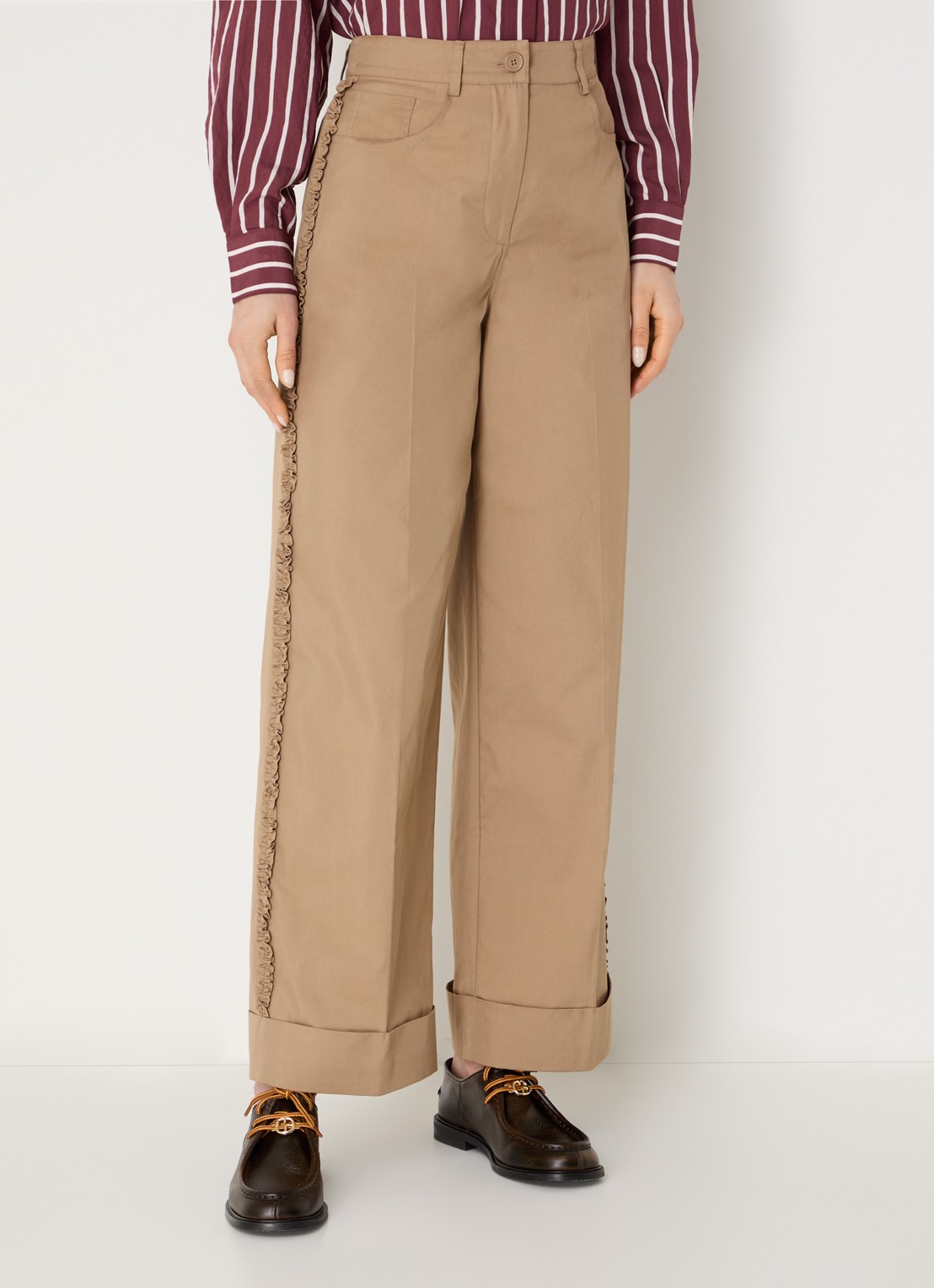 Claudie Pierlot High waist loose fit pantalon met steekzakken - detail 4 camel