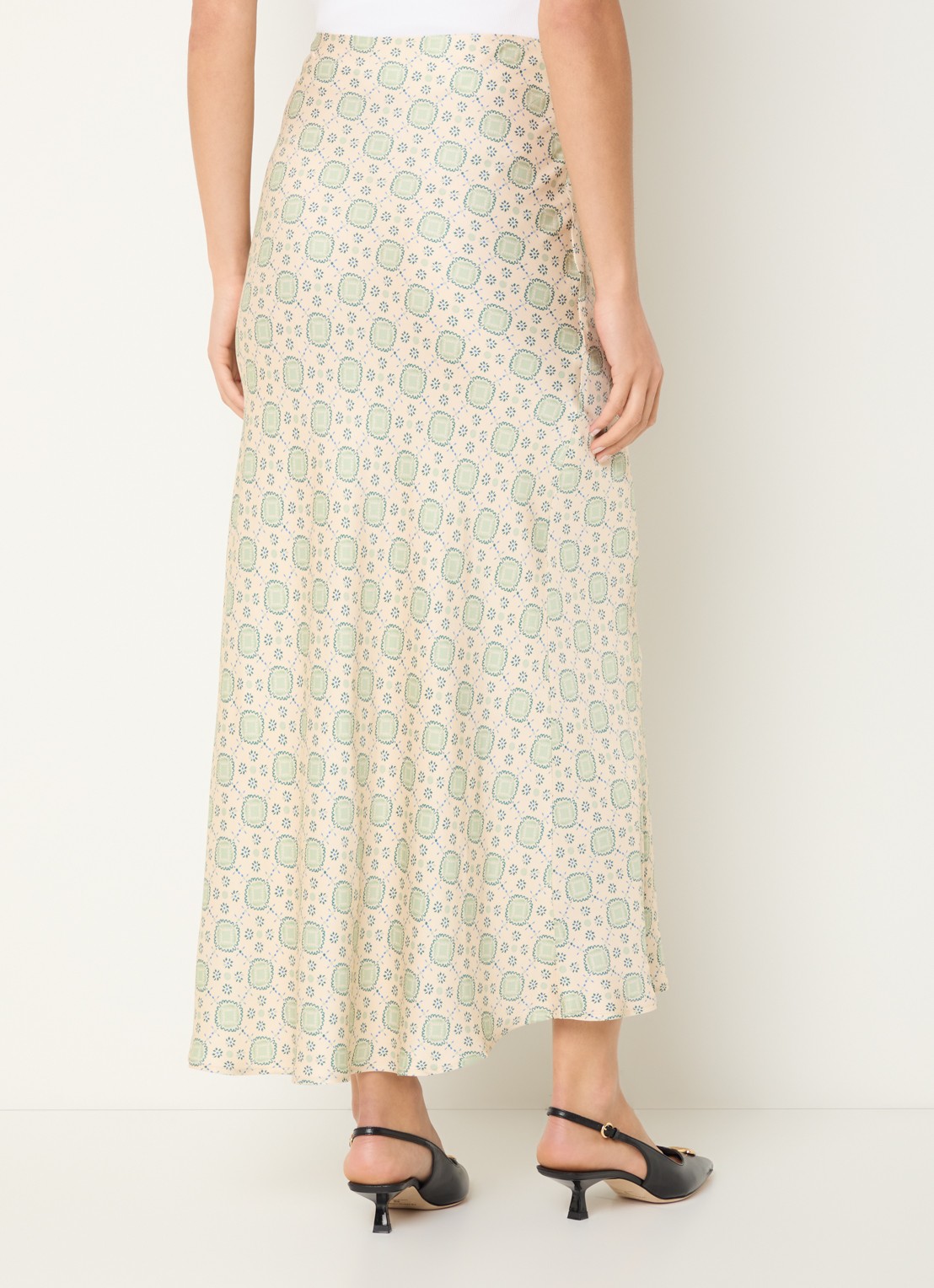 Claudie Pierlot High waist midi rok met print - achterkant lindegroen
