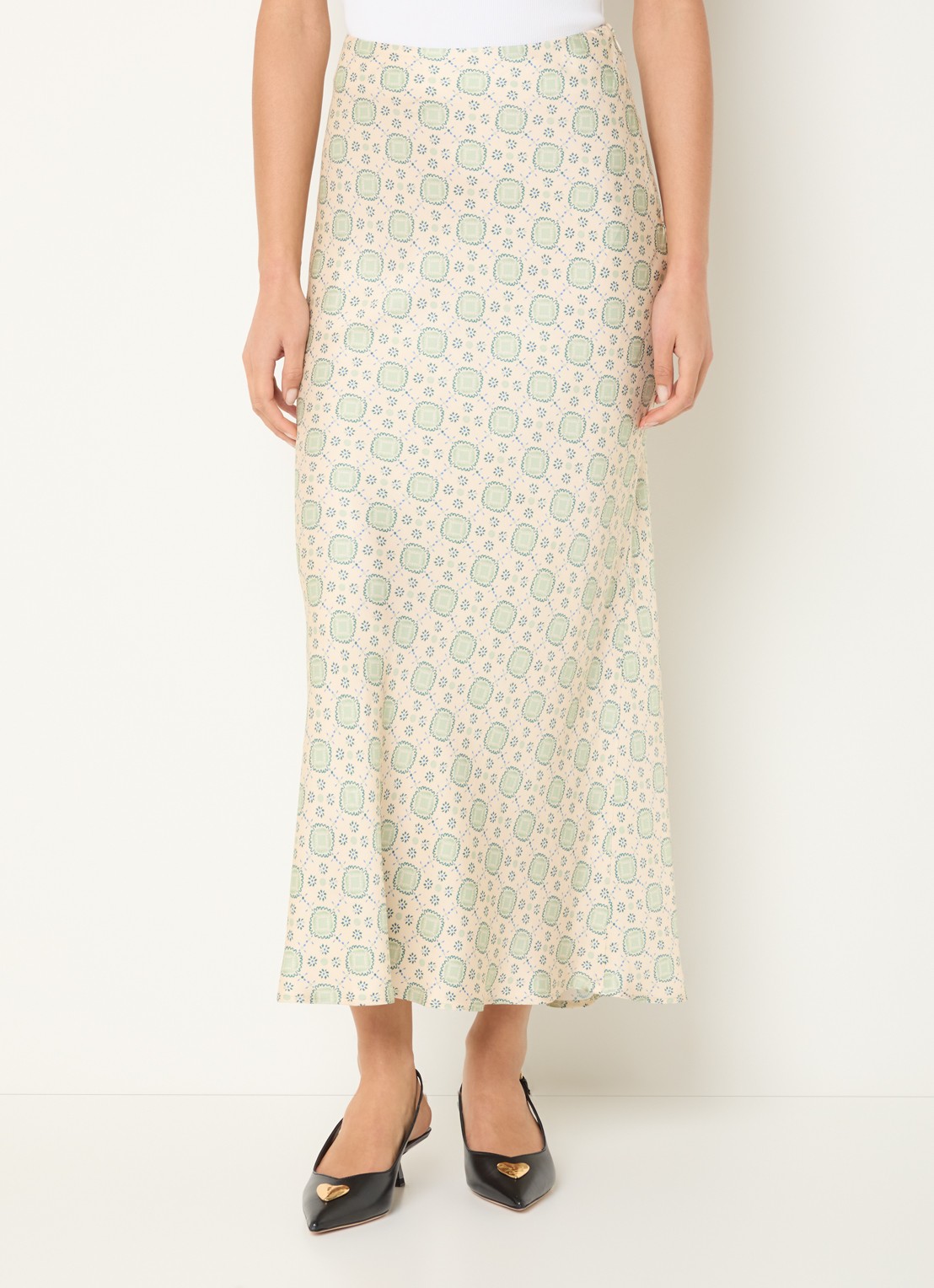 Claudie Pierlot High waist midi rok met print - detail 4 lindegroen