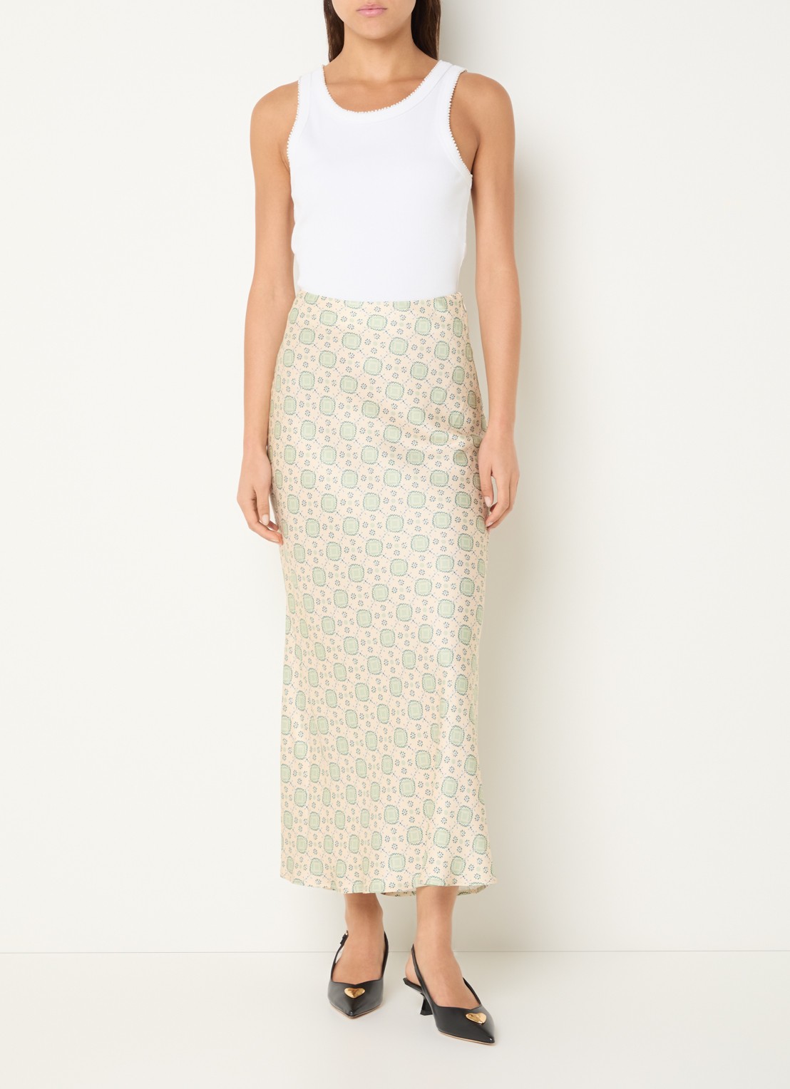Claudie Pierlot High waist midi rok met print - voorkant 3 lindegroen