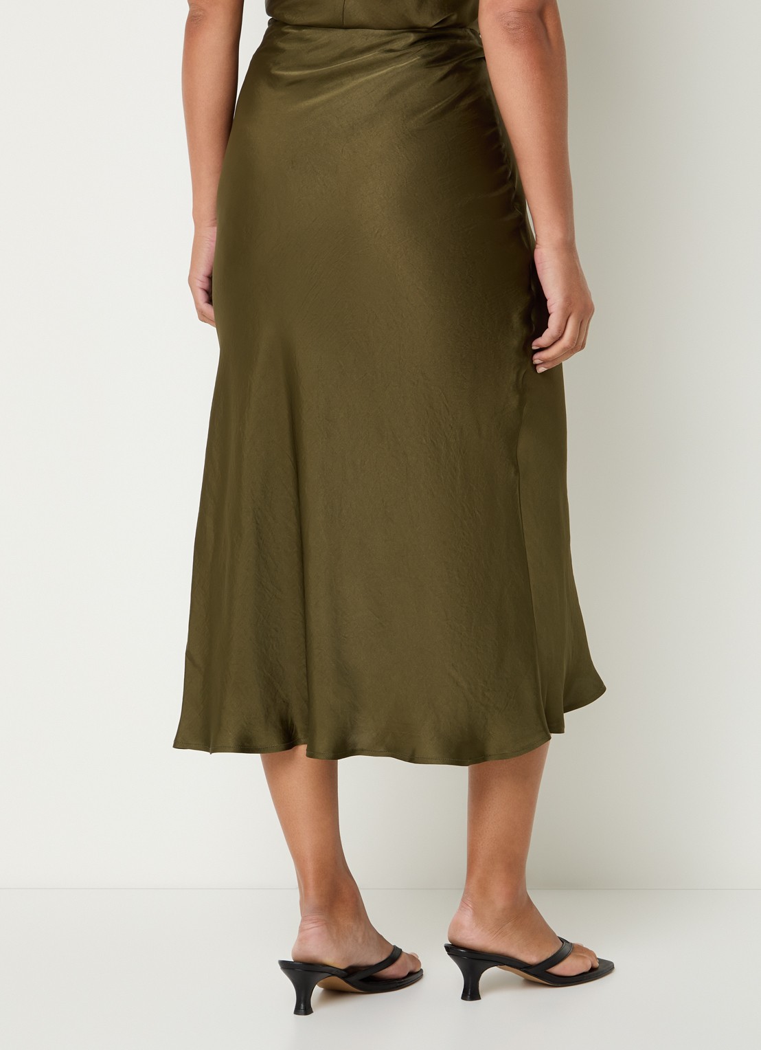 Claudie Pierlot High waist midi rok van satijn - achterkant 3 bronsgroen