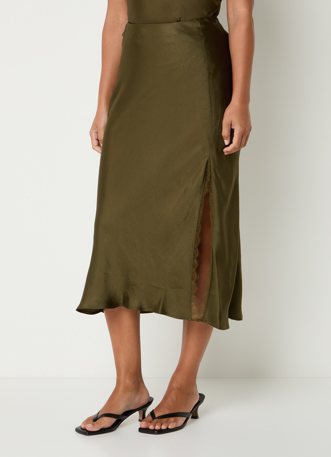 Claudie Pierlot High waist midi rok van satijn - detail 4 bronsgroen