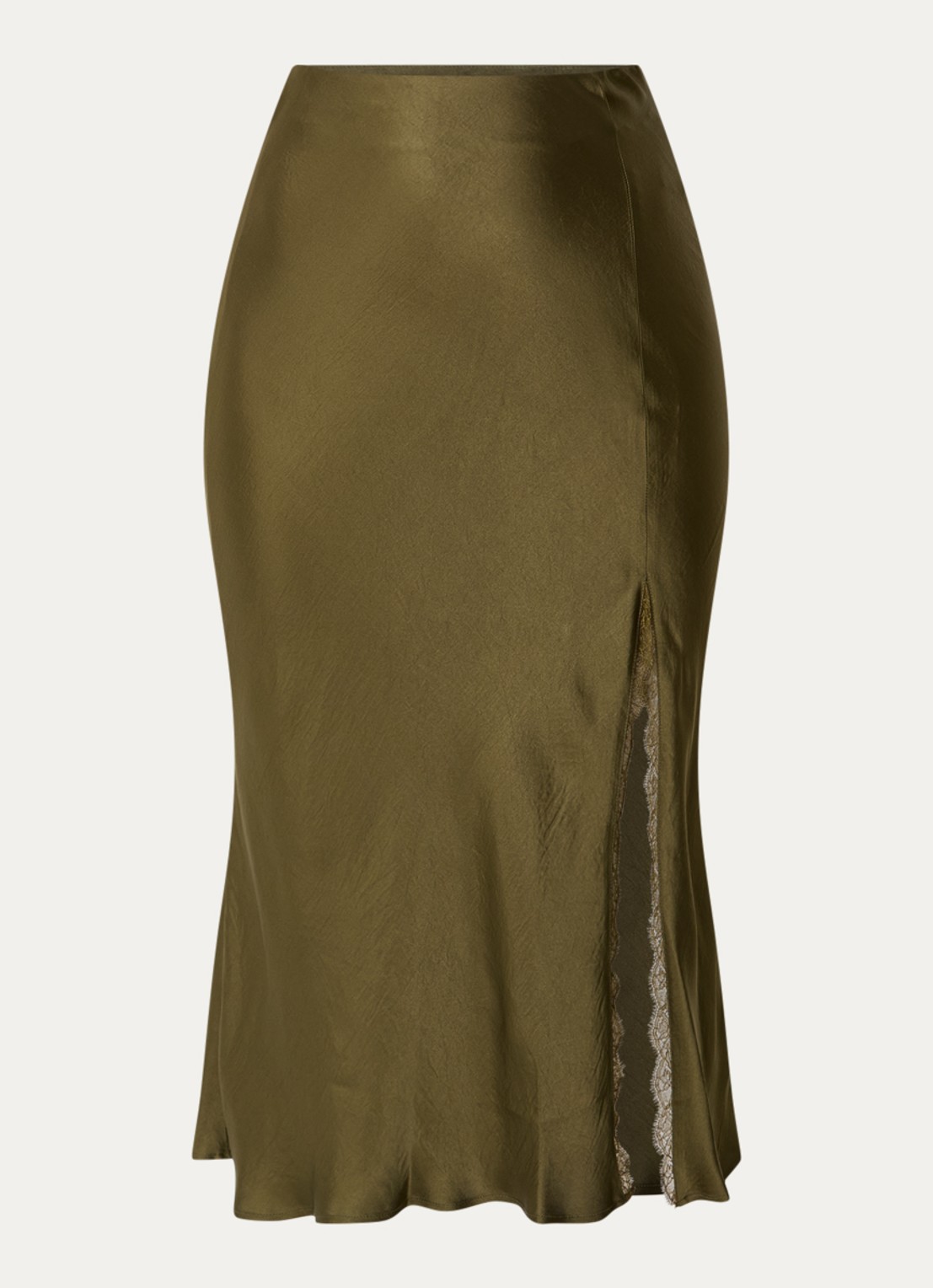 Claudie Pierlot High waist midi rok van satijn - voorkant bronsgroen