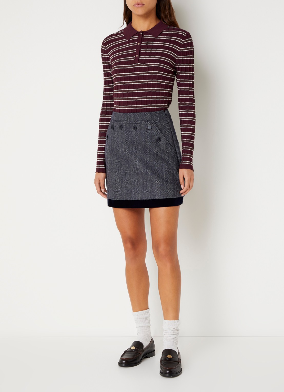 Claudie Pierlot High waist mini rok in wolblend - voorkant 2 donkergrijs