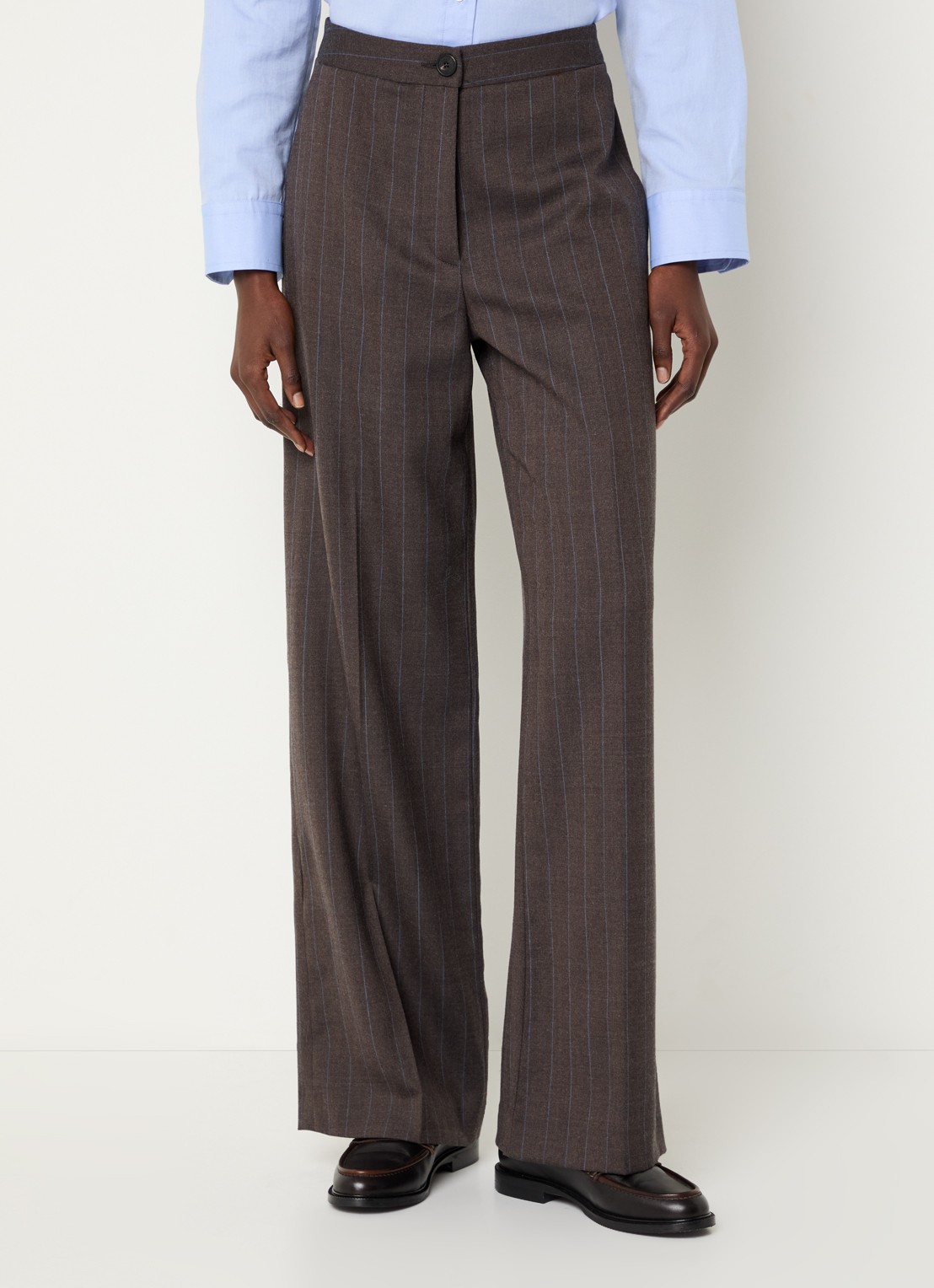 Claudie Pierlot High waist straight fit broek in wolblend - detail 4 donkerbruin