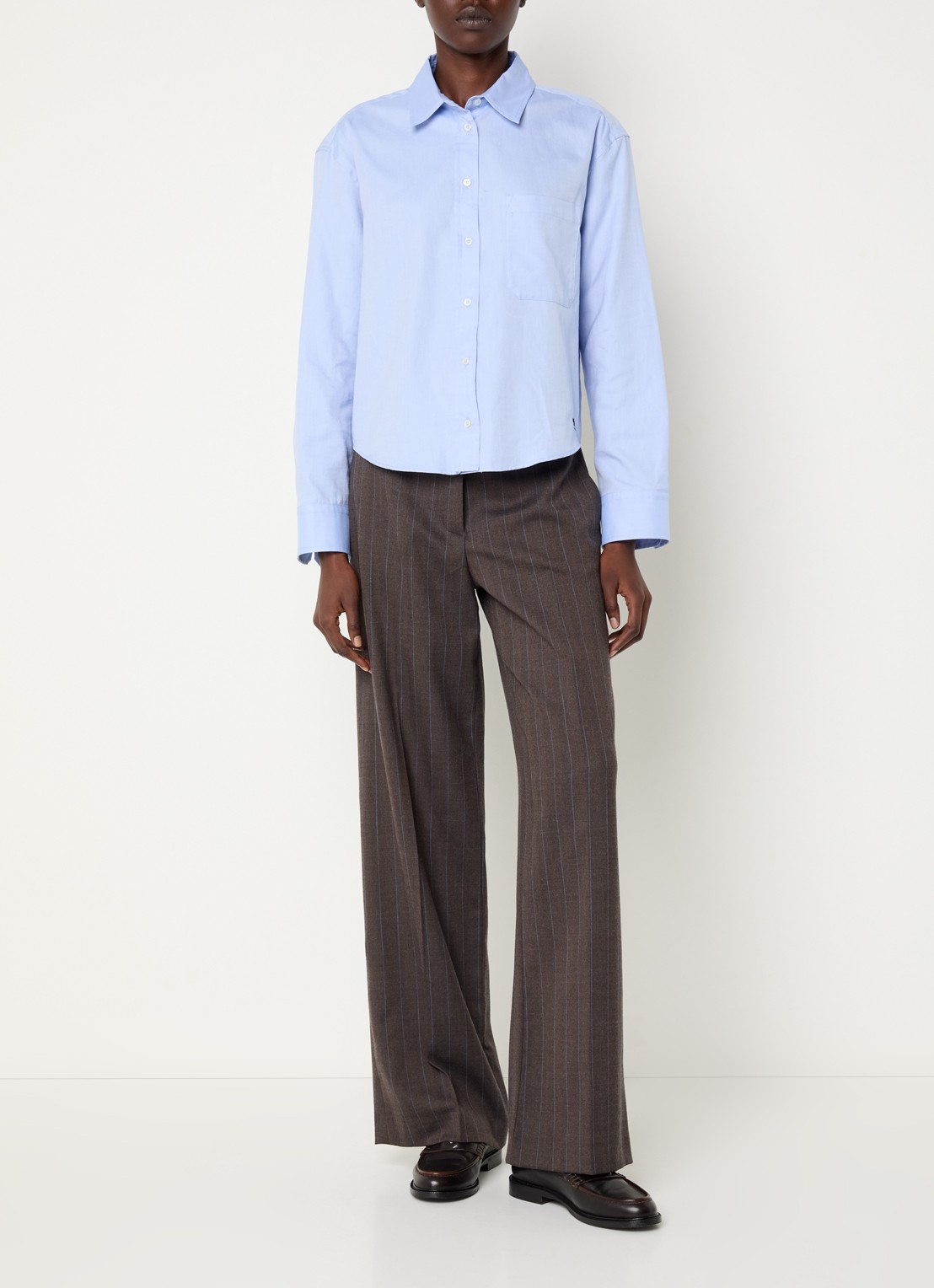 Claudie Pierlot High waist straight fit broek in wolblend - voorkant 2 donkerbruin