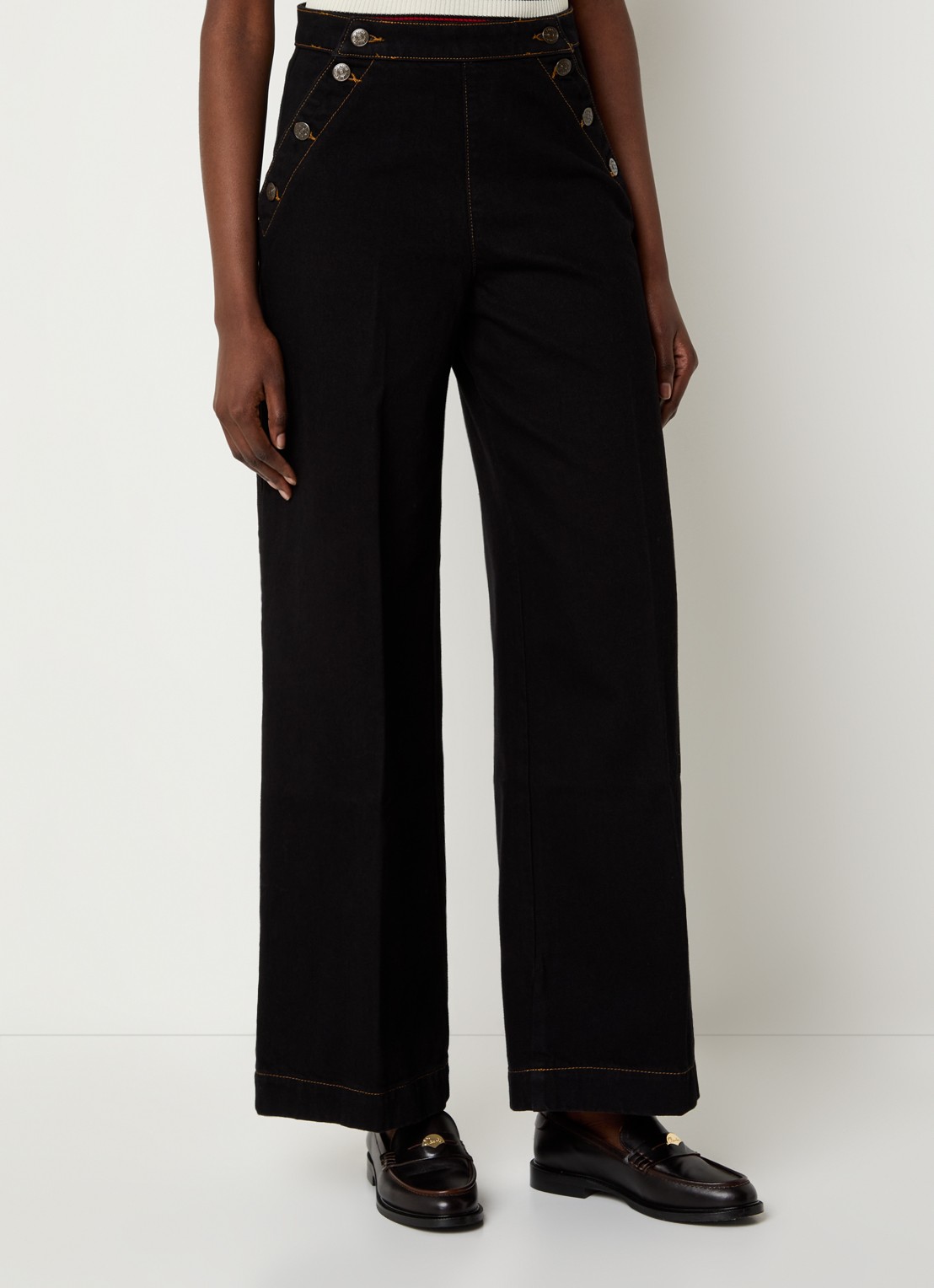 Claudie Pierlot High waist straight fit jeans met gekleurde wassing - detail 4 zwart