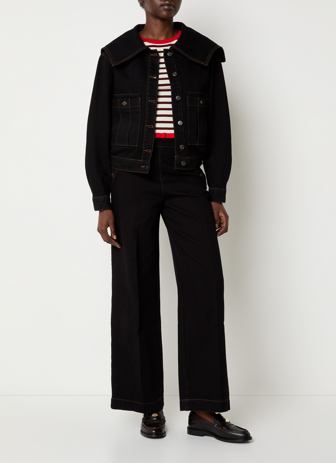 Claudie Pierlot High waist straight fit jeans met gekleurde wassing - voorkant 3 zwart