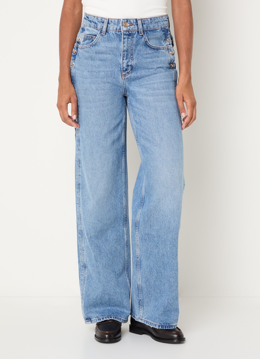 Claudie Pierlot High waist straight fit jeans met lichte wassing - detail indigo