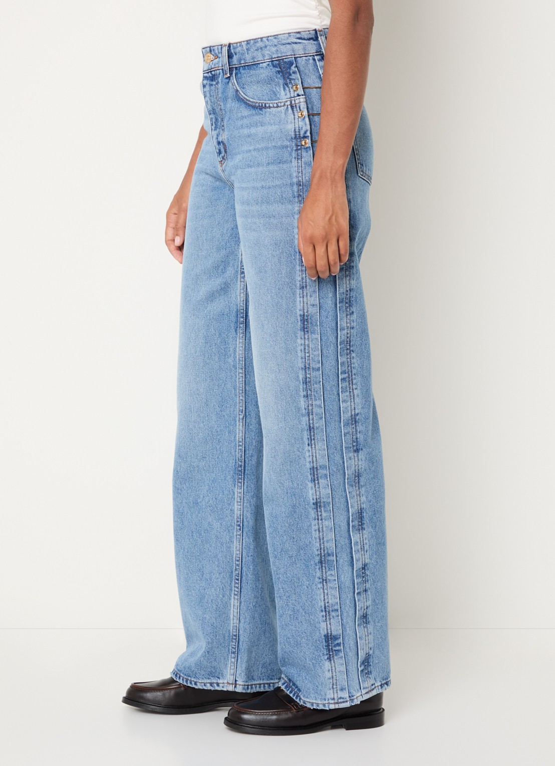 Claudie Pierlot High waist straight fit jeans met lichte wassing - detail 2 indigo