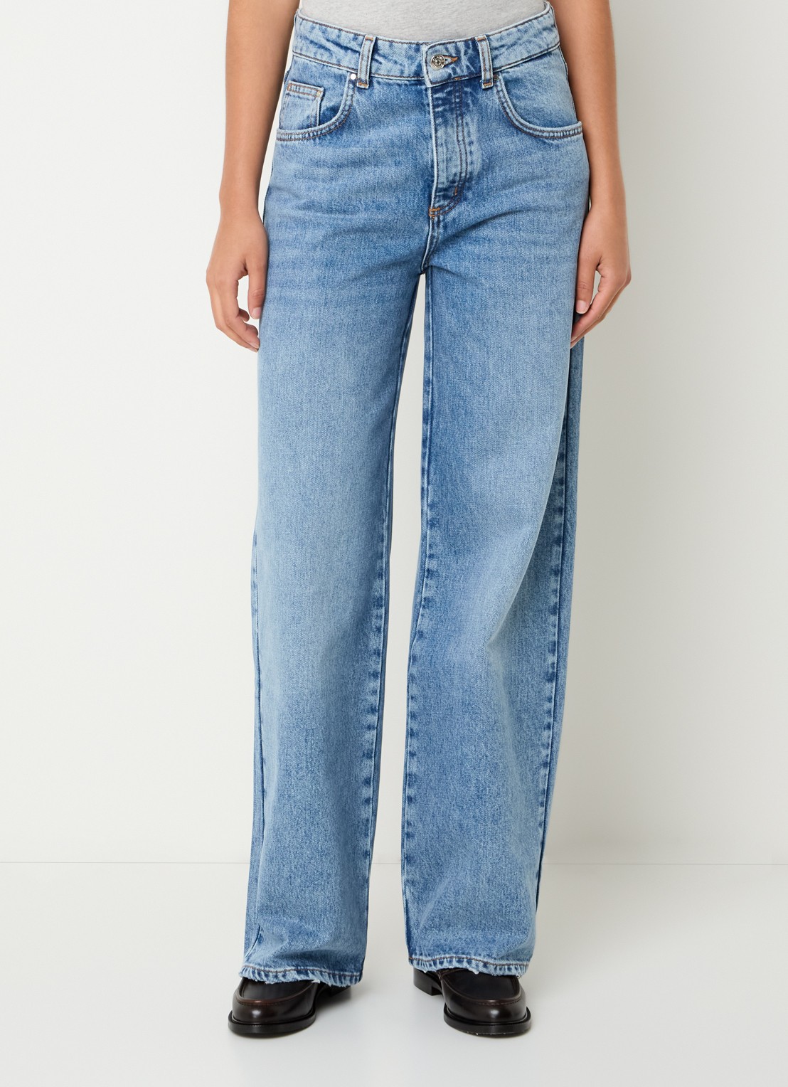 Claudie Pierlot High waist straight leg jeans met lichte wassing - detail indigo