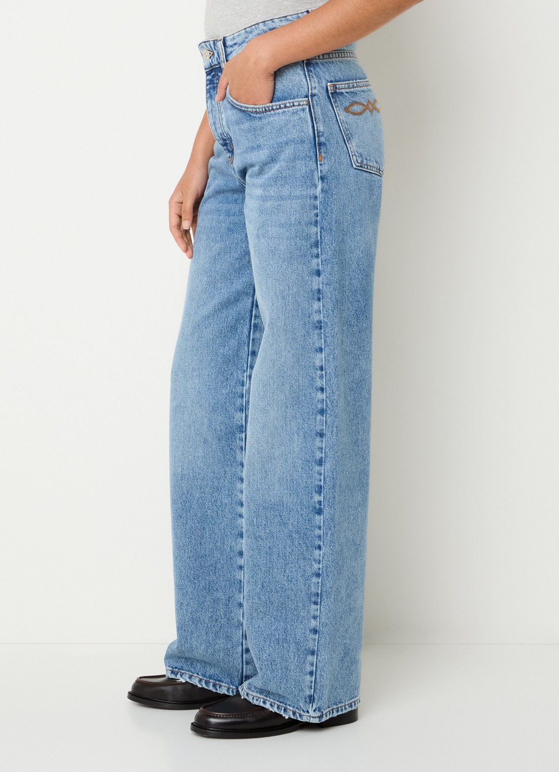 Claudie Pierlot High waist straight leg jeans met lichte wassing - detail 2 indigo