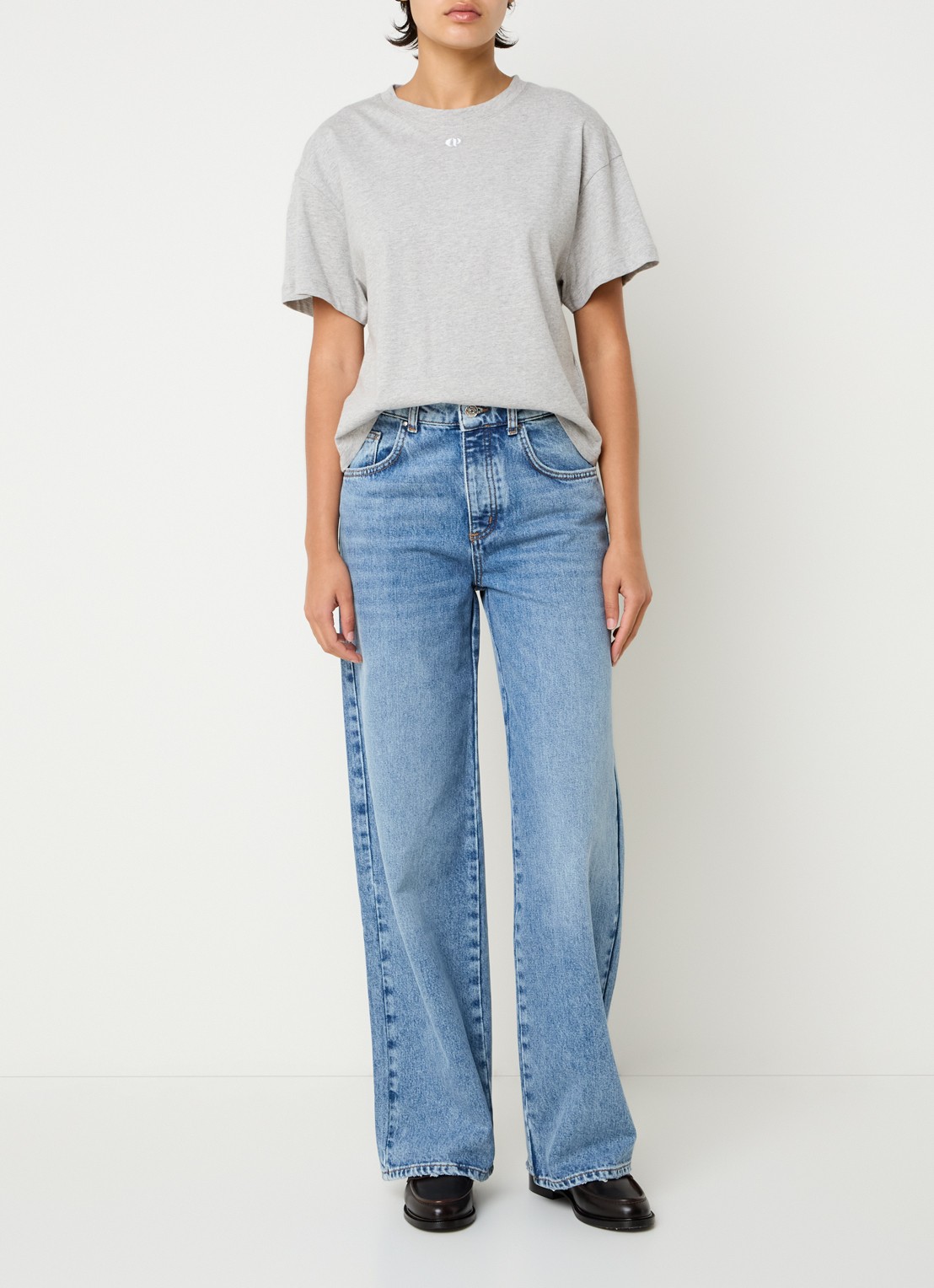 Claudie Pierlot High waist straight leg jeans met lichte wassing - voorkant 5 indigo