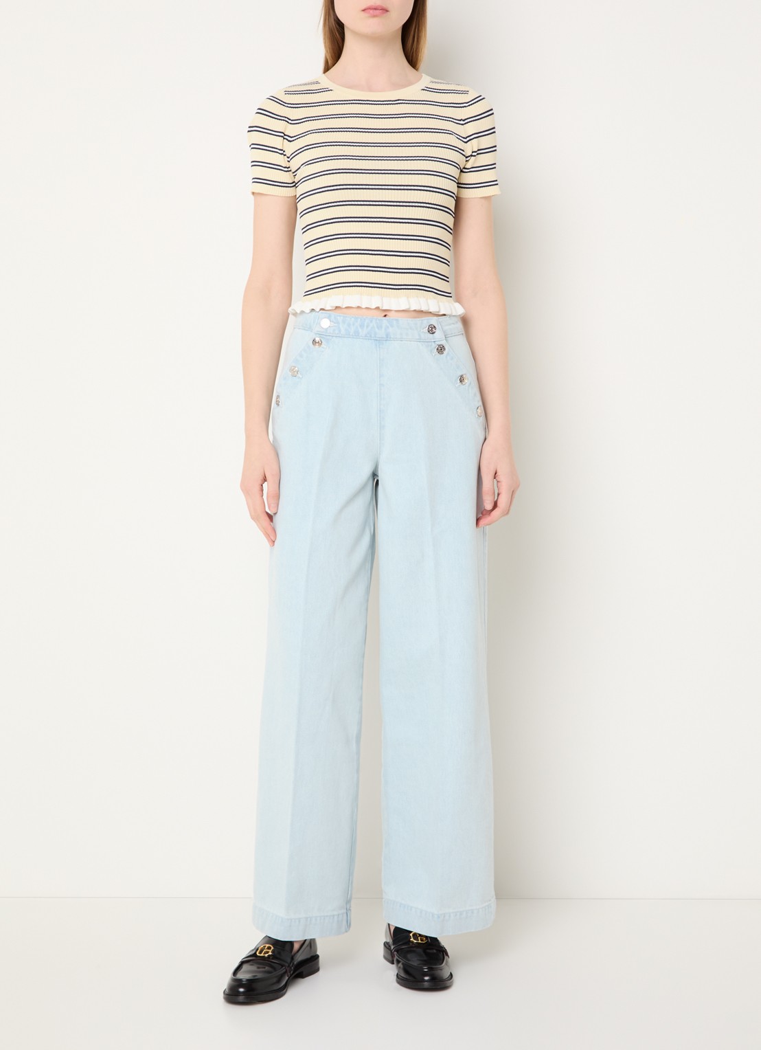 Claudie Pierlot High waist straight leg jeans met lichte wassing - voorkant 2 indigo