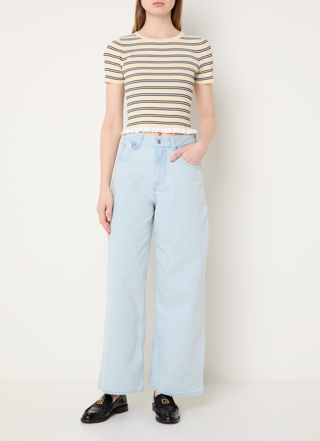 Claudie Pierlot High waist straight leg jeans met lichte wassing - voorkant 2 indigo
