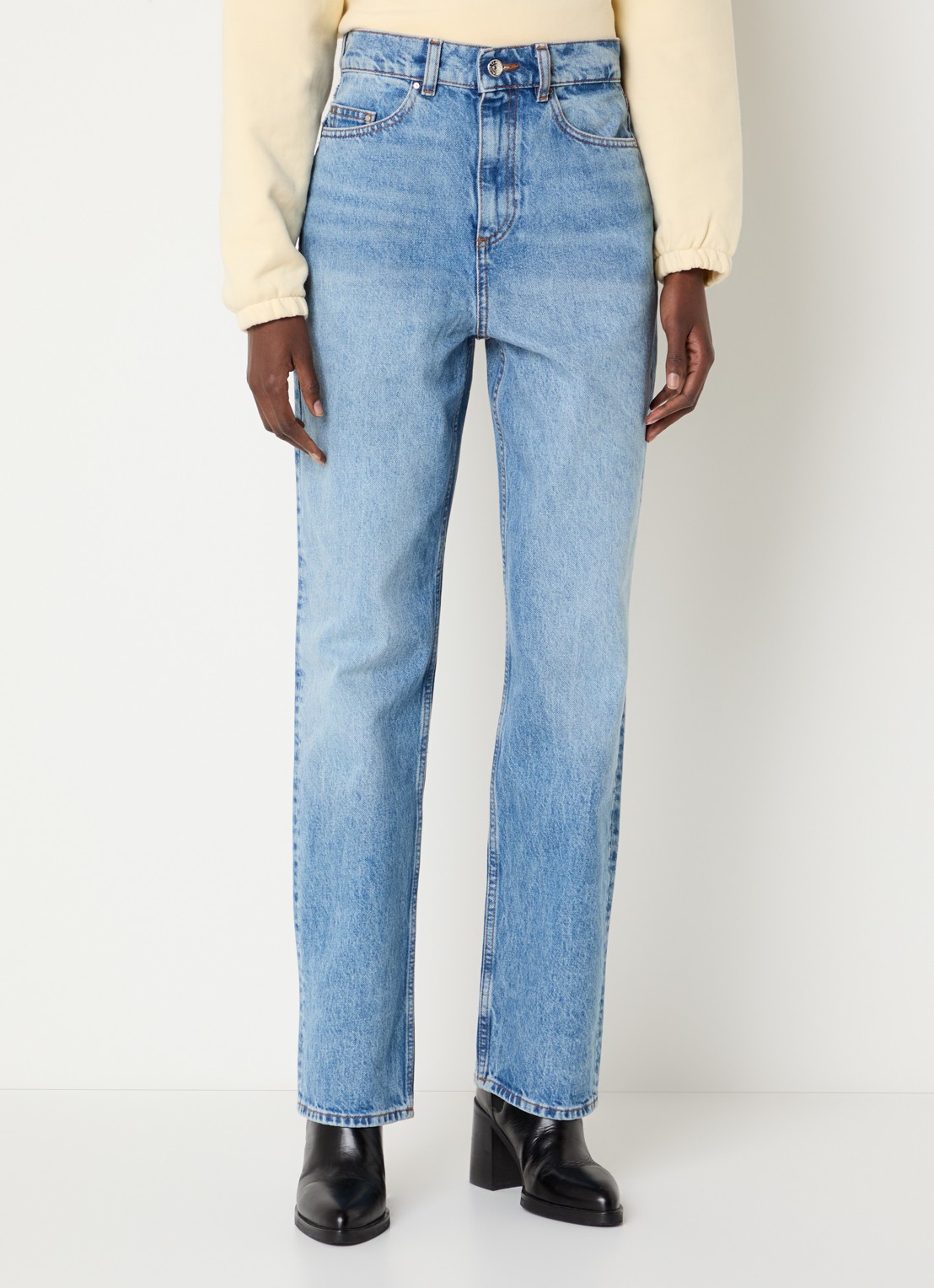 Claudie Pierlot High waist straight leg jeans met medium wassing - detail 4 indigo