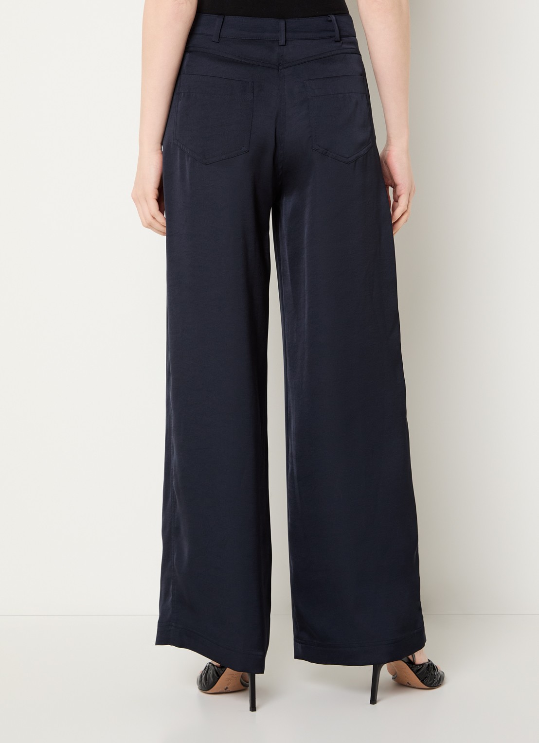 Claudie Pierlot High waist straight leg pantalon met steekzakken - achterkant donkerblauw