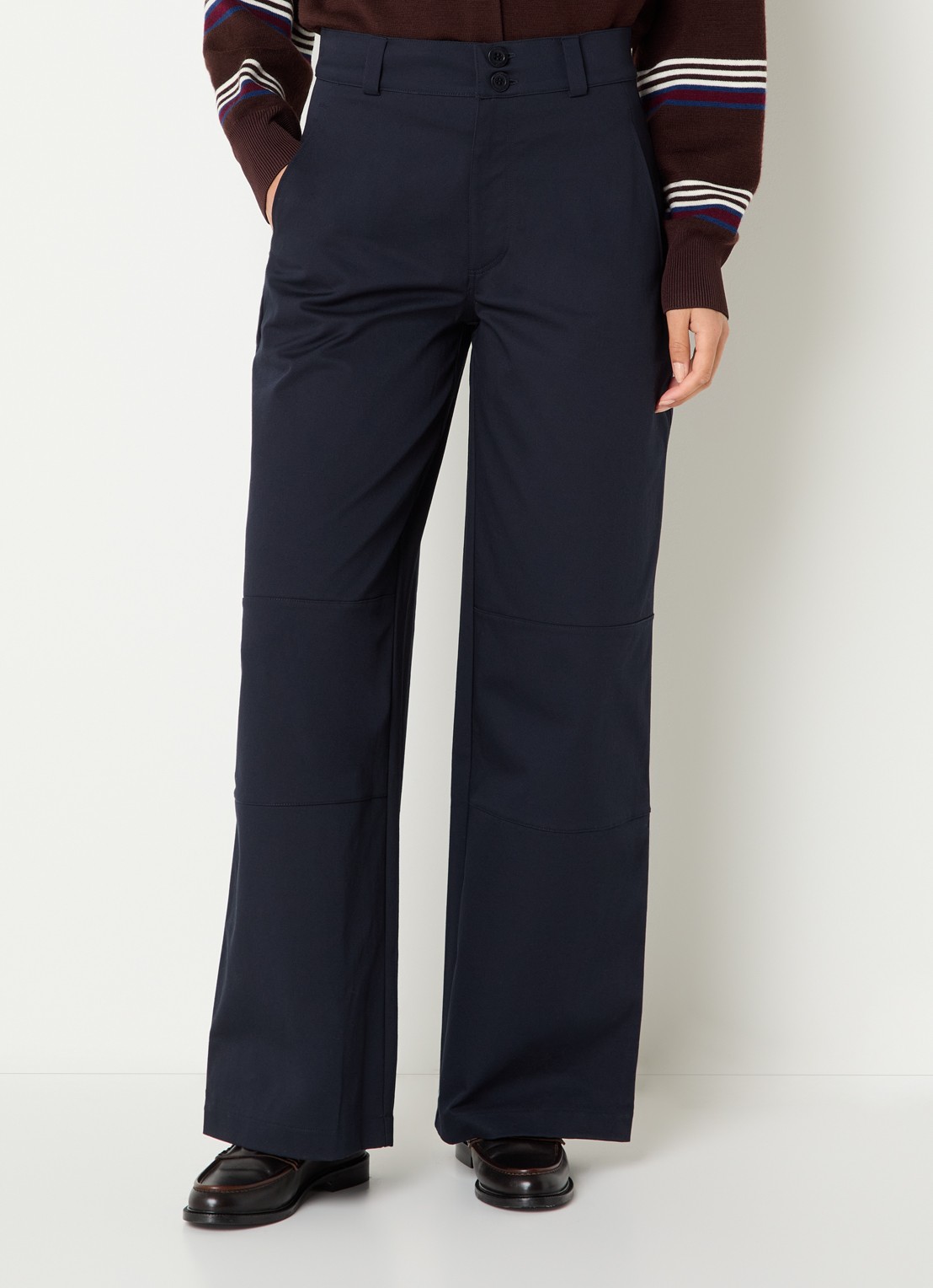 Claudie Pierlot High waist straight leg pantalon met steekzakken - detail 3 donkerblauw